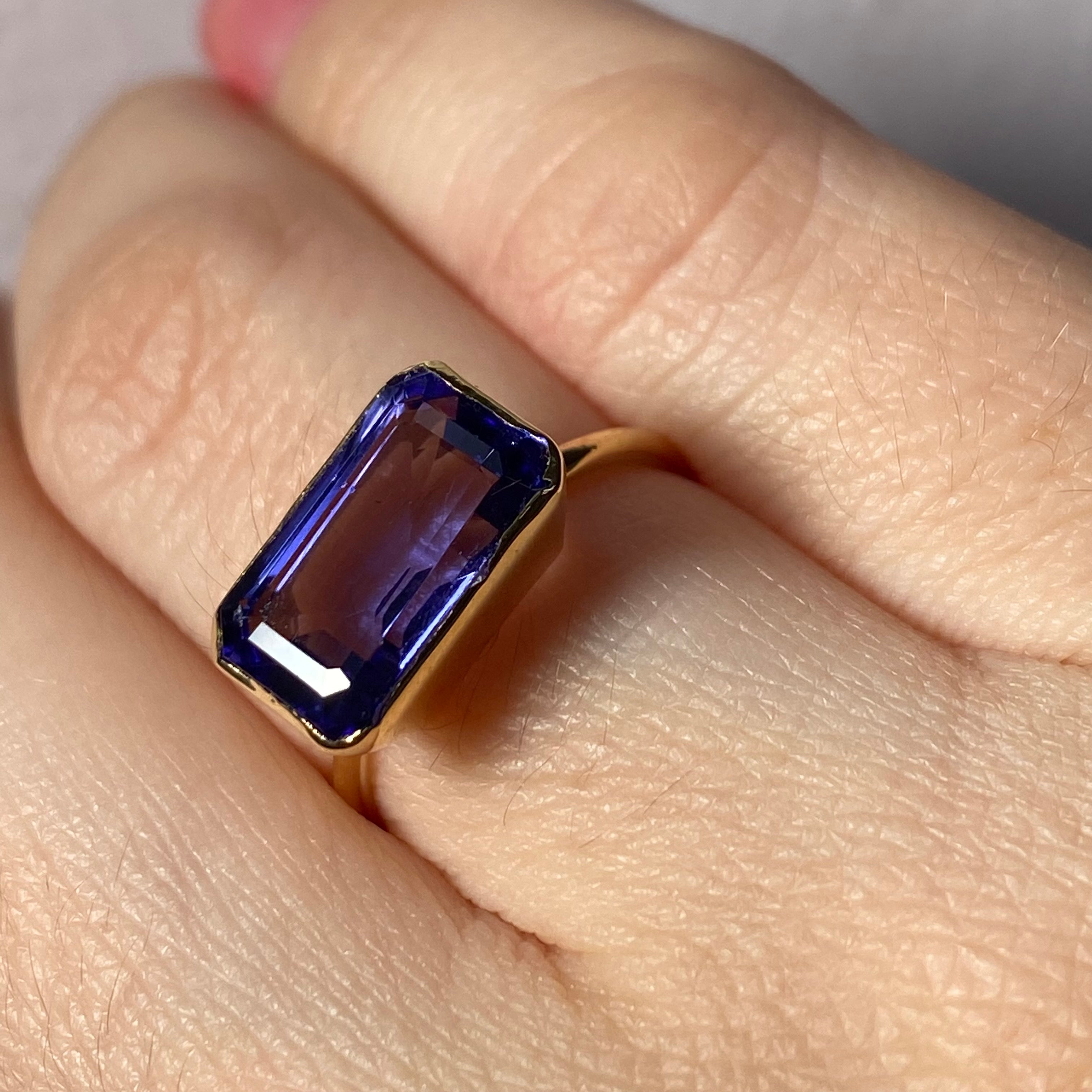 2.8CT Tanzanite 18K Yellow Gold Solitaire Stacking Ring Size 5