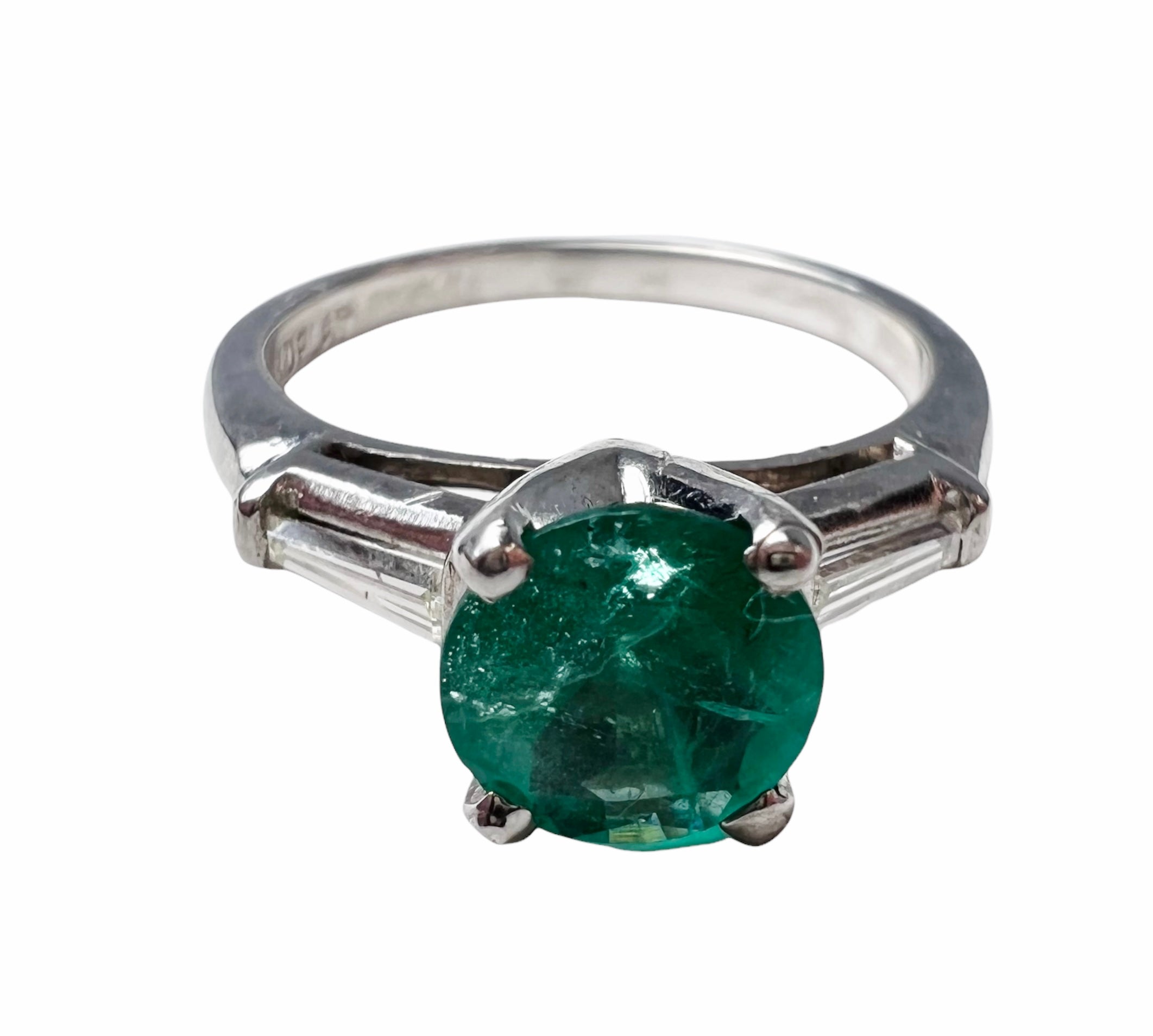 Gorgeous Platinum with Tapered Baguette and Emerald Ring Band Size 6