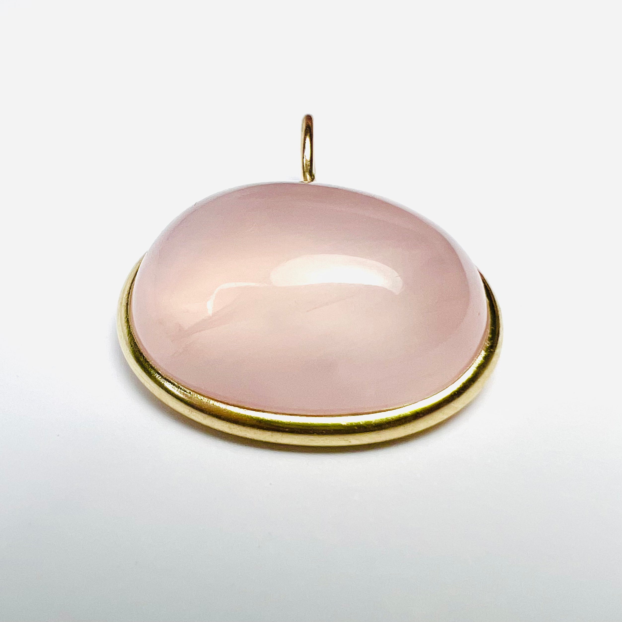 26.5CT Natural Cabochon Rose Quartz 14K Yellow Gold Pendant Charm 25x23mm