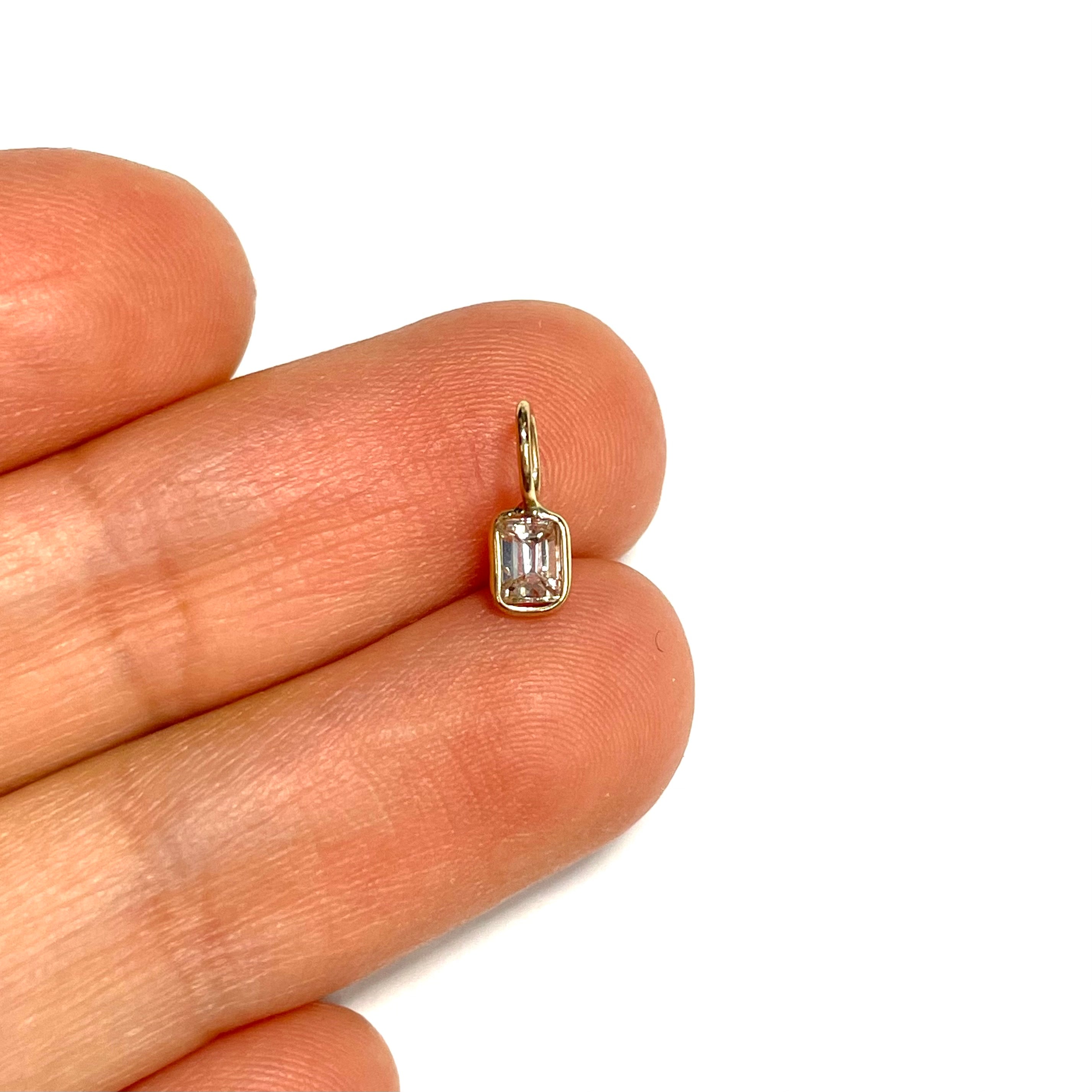 Emerald Cut Diamond Pendant Charm in Solid 14k Yellow Gold