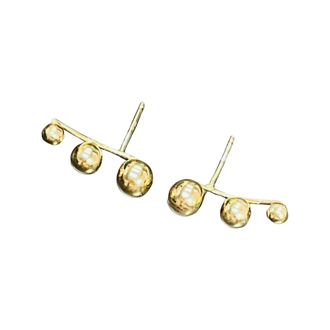 14K Yellow Gold Ball Crawler Stud Earrings