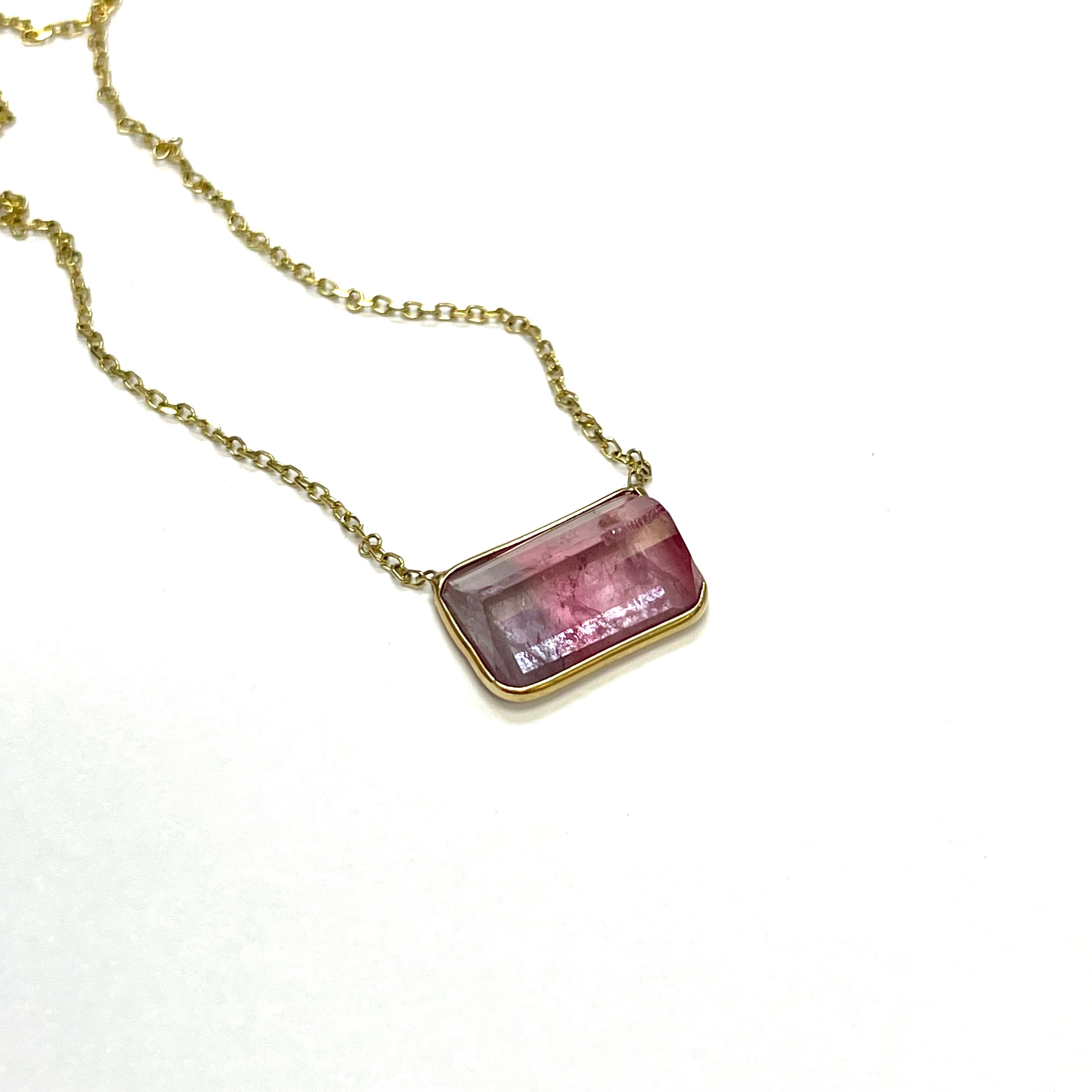 Bicolor Tourmaline Necklace in 14k Yellow Gold