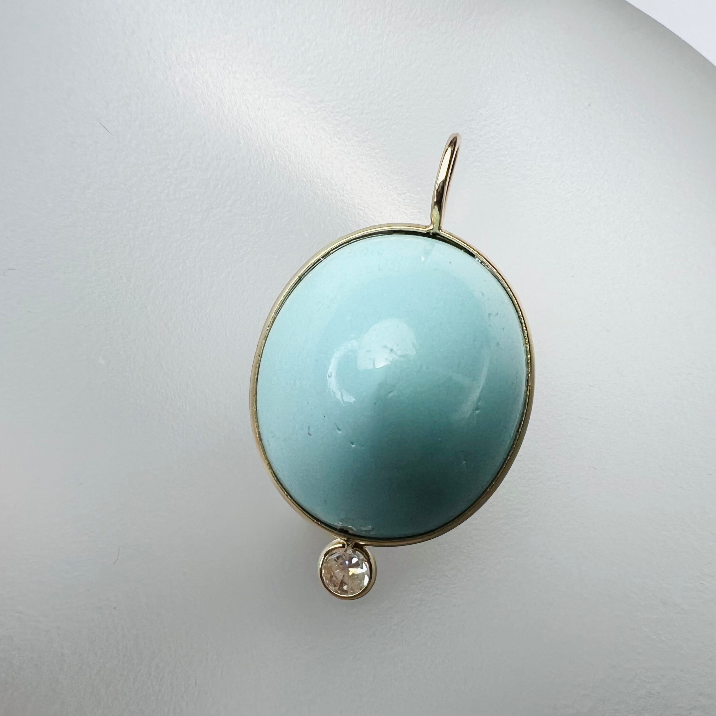 Turquoise and Diamond 14k Yellow Gold Pendant Charm 24x14mm