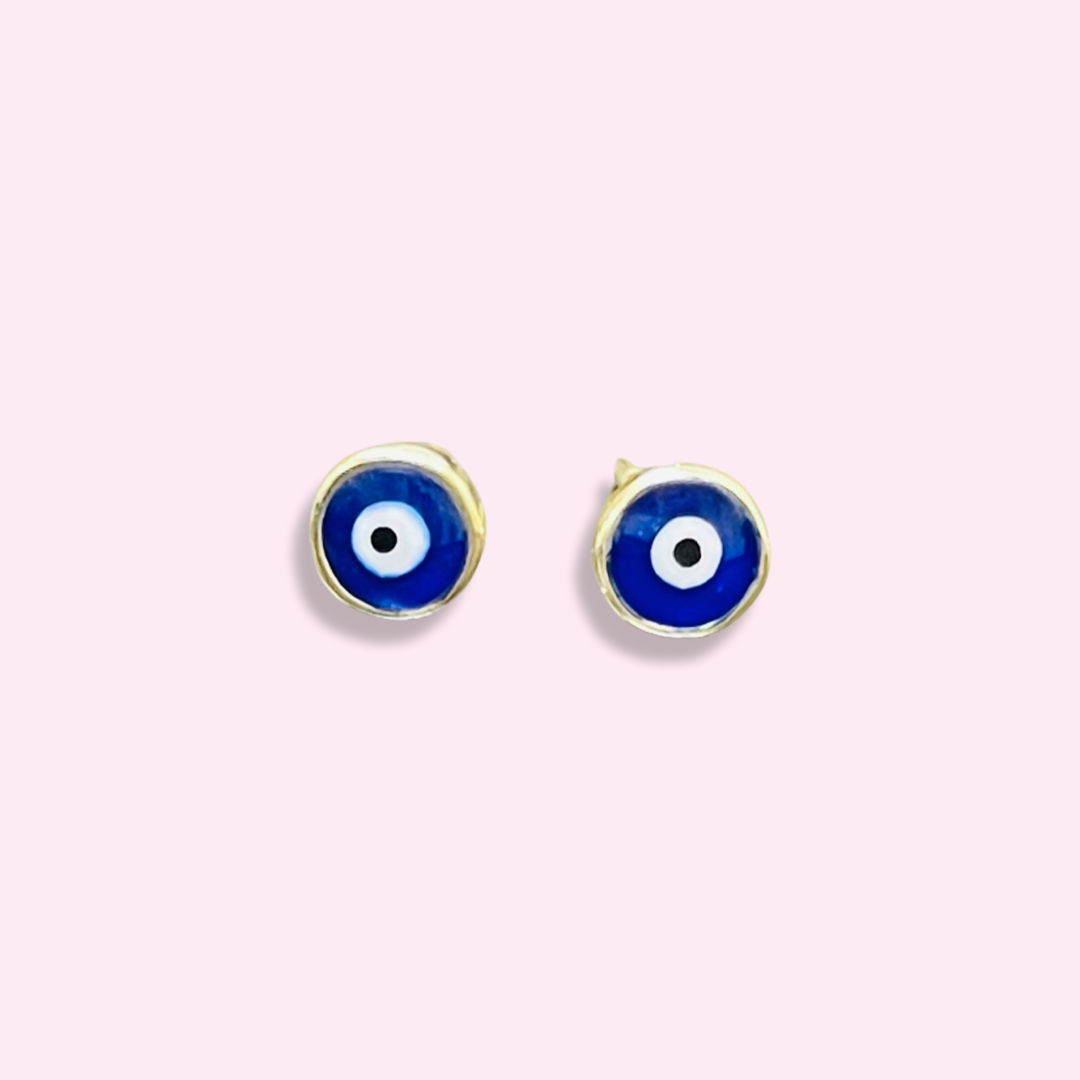 10K Yellow Gold 5mm Blue Evil Eye Stud Earrings