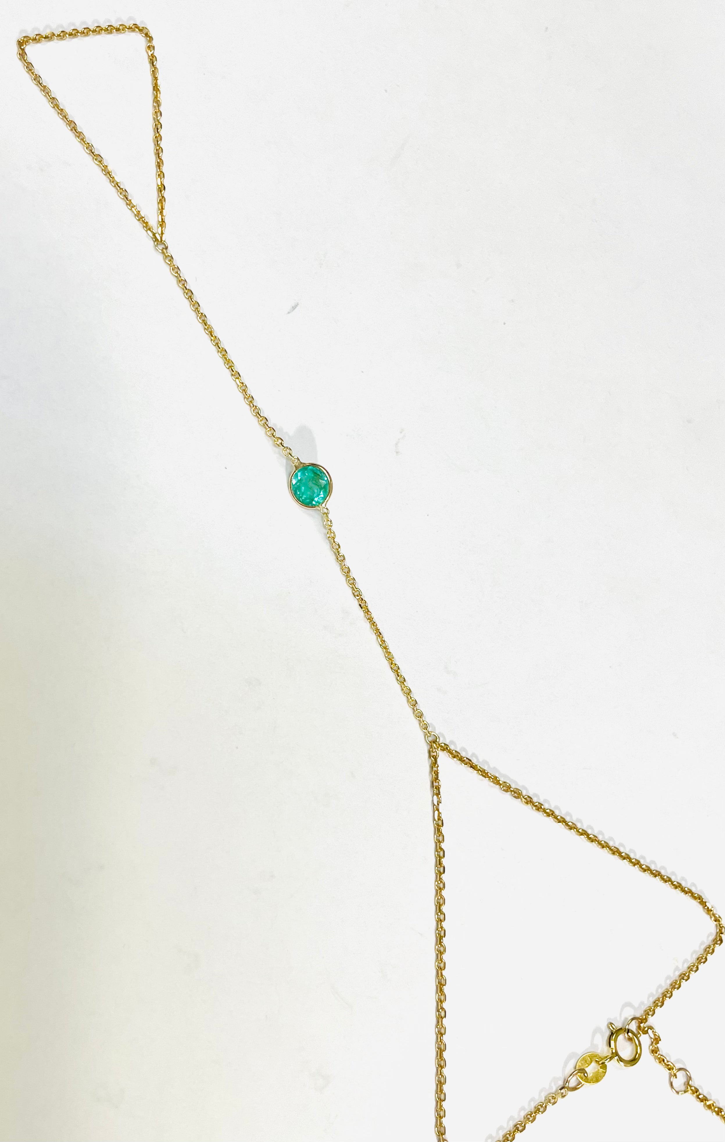 Round Colombian Emerald Handchain 14k Yellow Gold