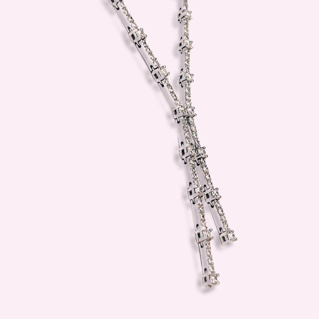 18K White Gold VS Diamond Tennis Lariat Necklace