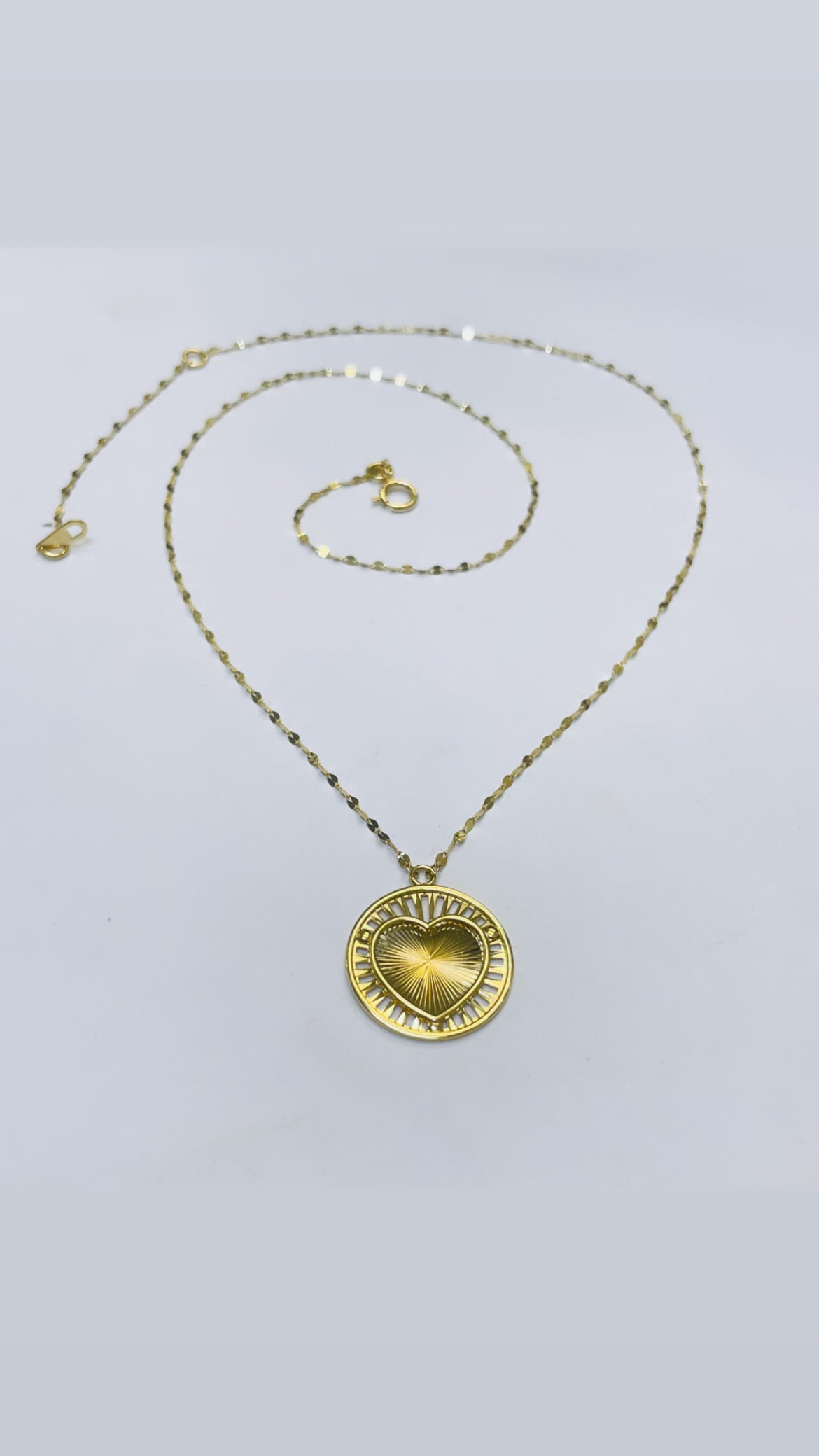 Solid 14K Yellow Gold Diamond Cut Heart Pendant Necklace