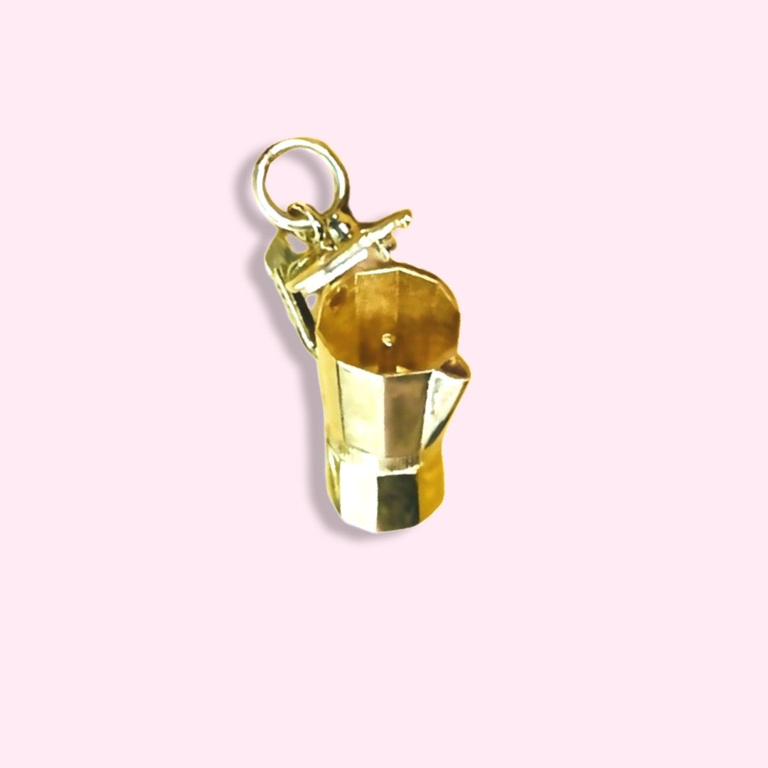 Mini Espresso Coffee Maker Charm Pendant Solid 14K Yellow Gold