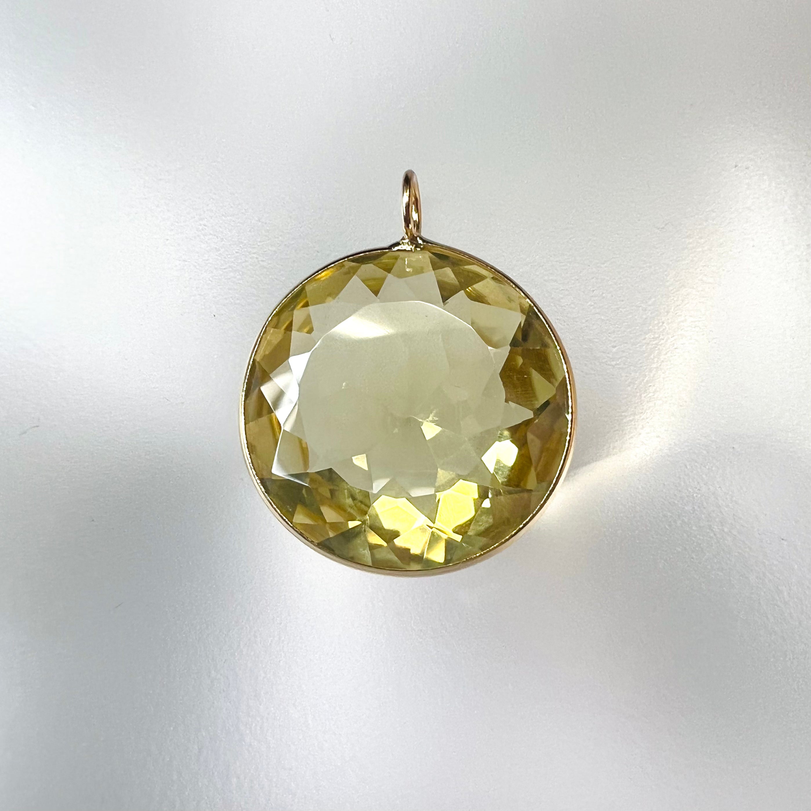 14.5CT Natural Round Citrine 14K Yellow Gold Pendant Charm 22x18mm