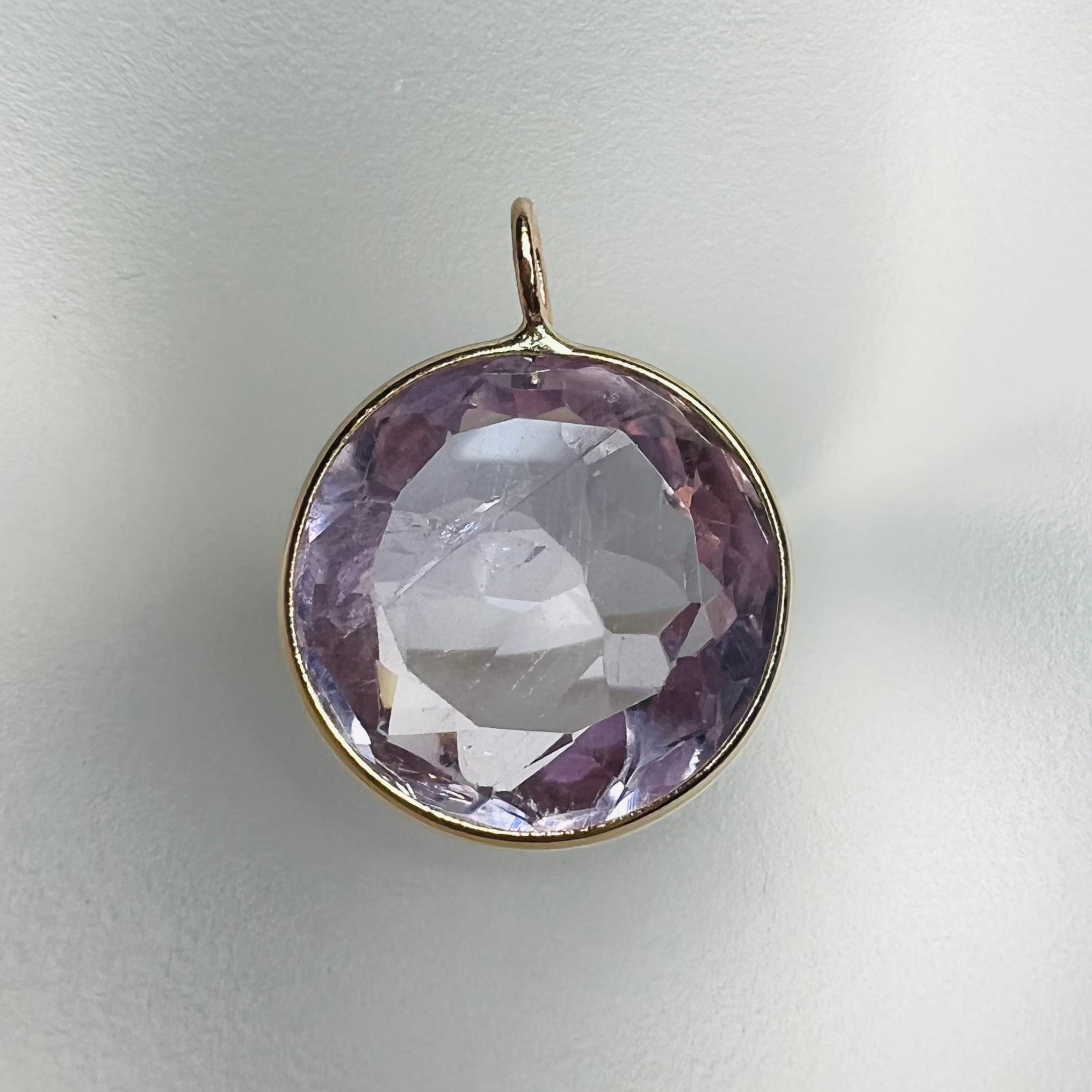 8.2CT Natural Round Amethyst 14K Yellow Gold Pendant Charm 17x13mm