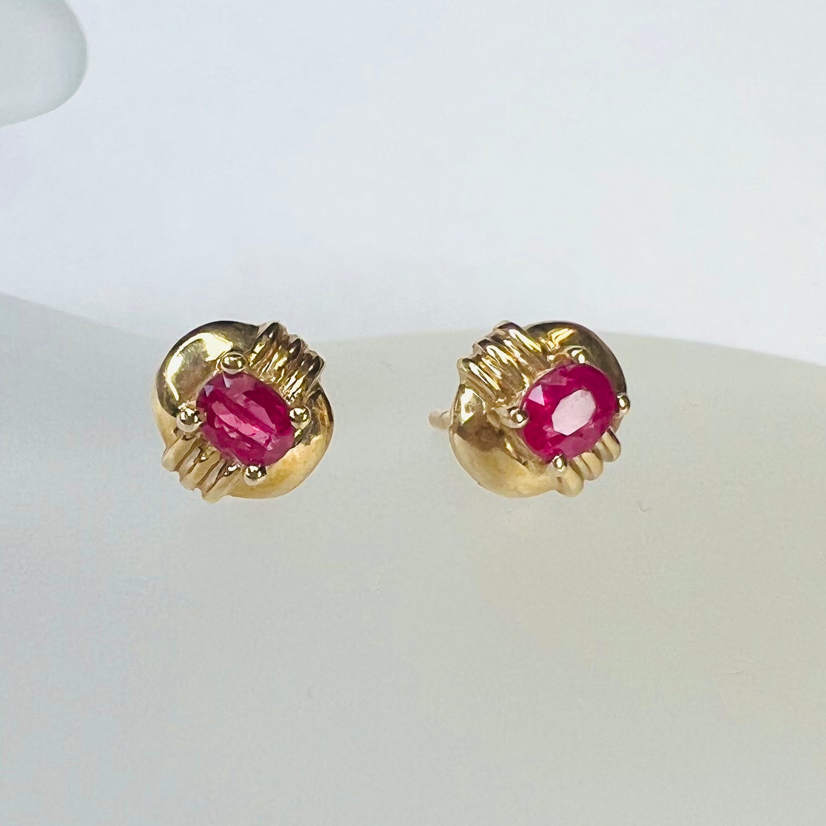 14K Yellow Gold .43ctw Oval Ruby Earring Pushback Studs 7x7mm