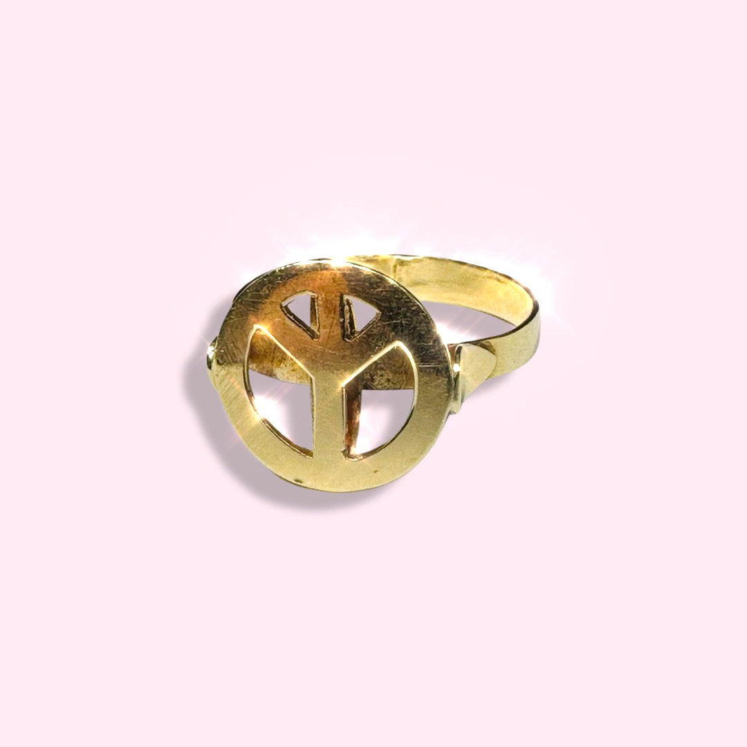 Solid 14K Yellow Gold Peace Symbol Ring Size 7