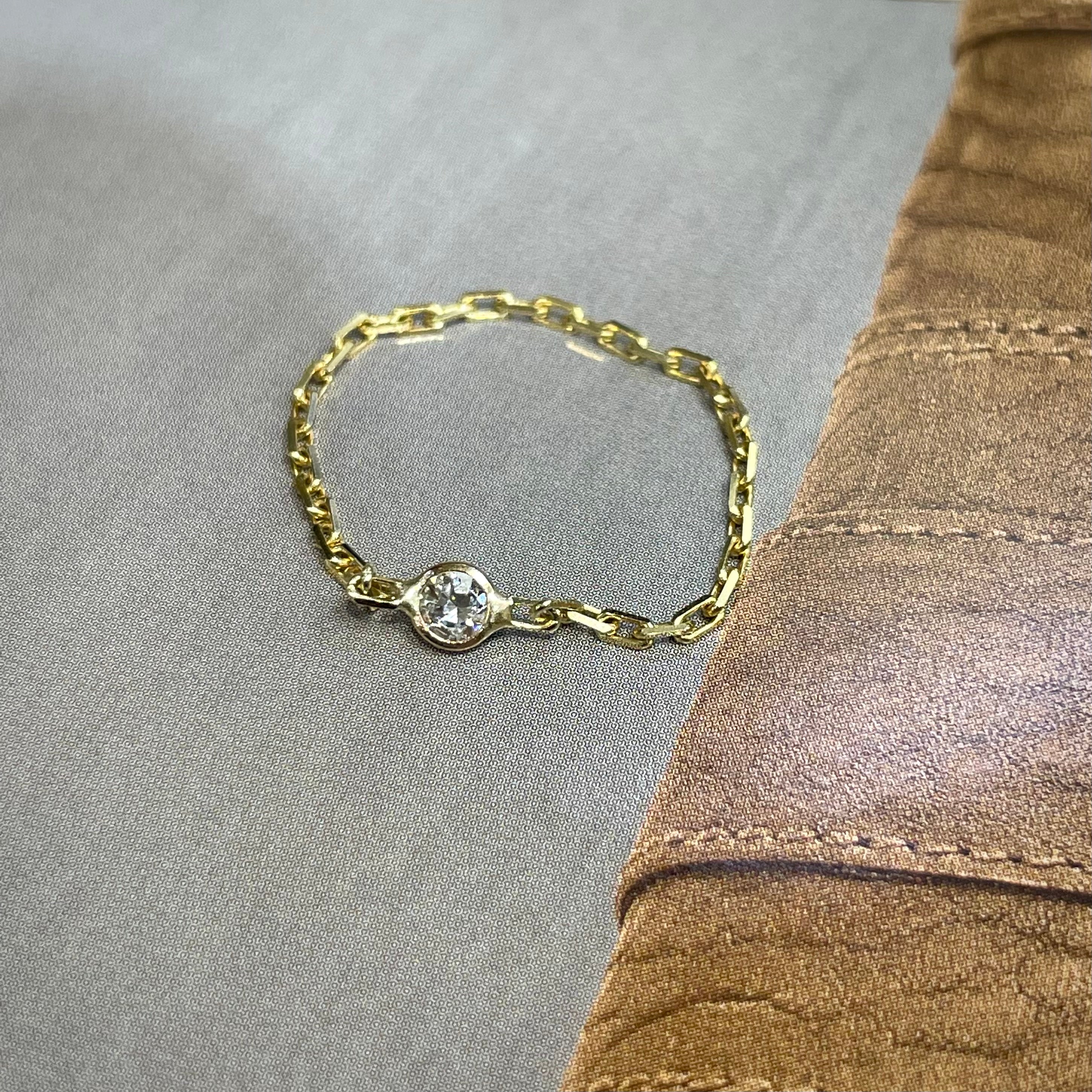 Solid 14K Yellow Gold Natural OMC Diamond Cable Chain Ring