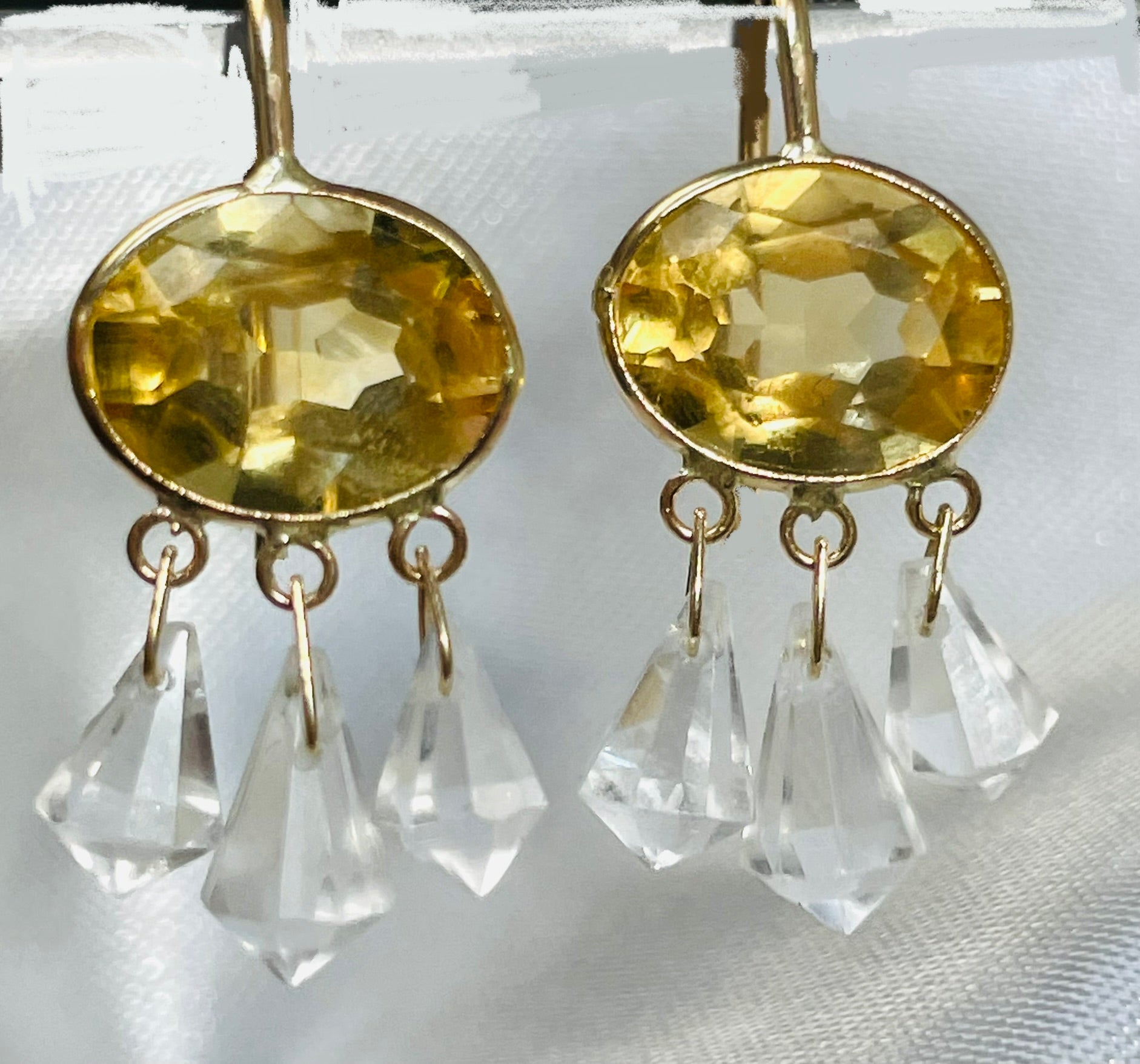 Citrine and Morganite Briolette 14K Yellow Gold Dangle Earrings