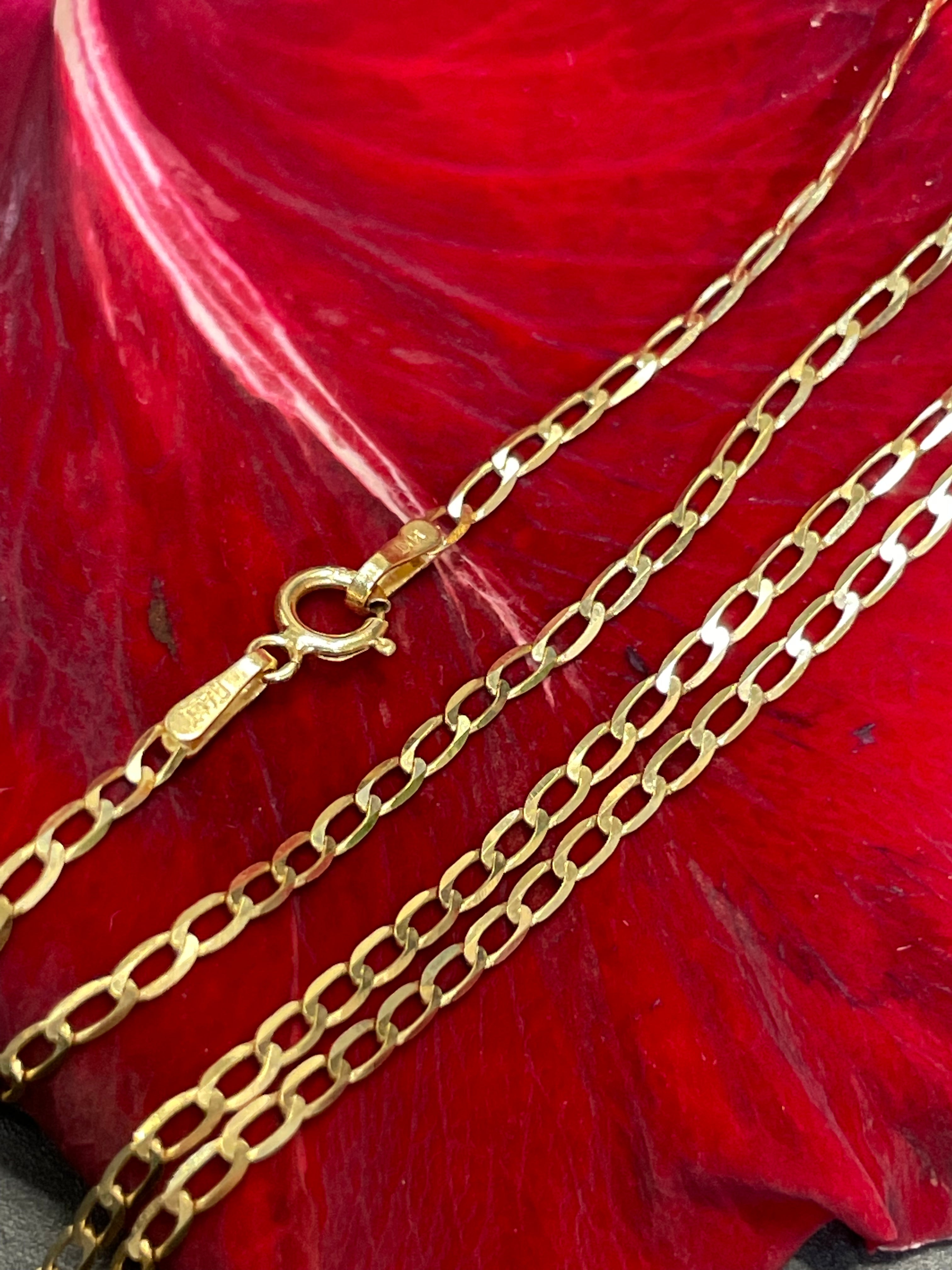 16" 2mm Solid 14K Yellow Gold Curb Link Style Necklace Chain