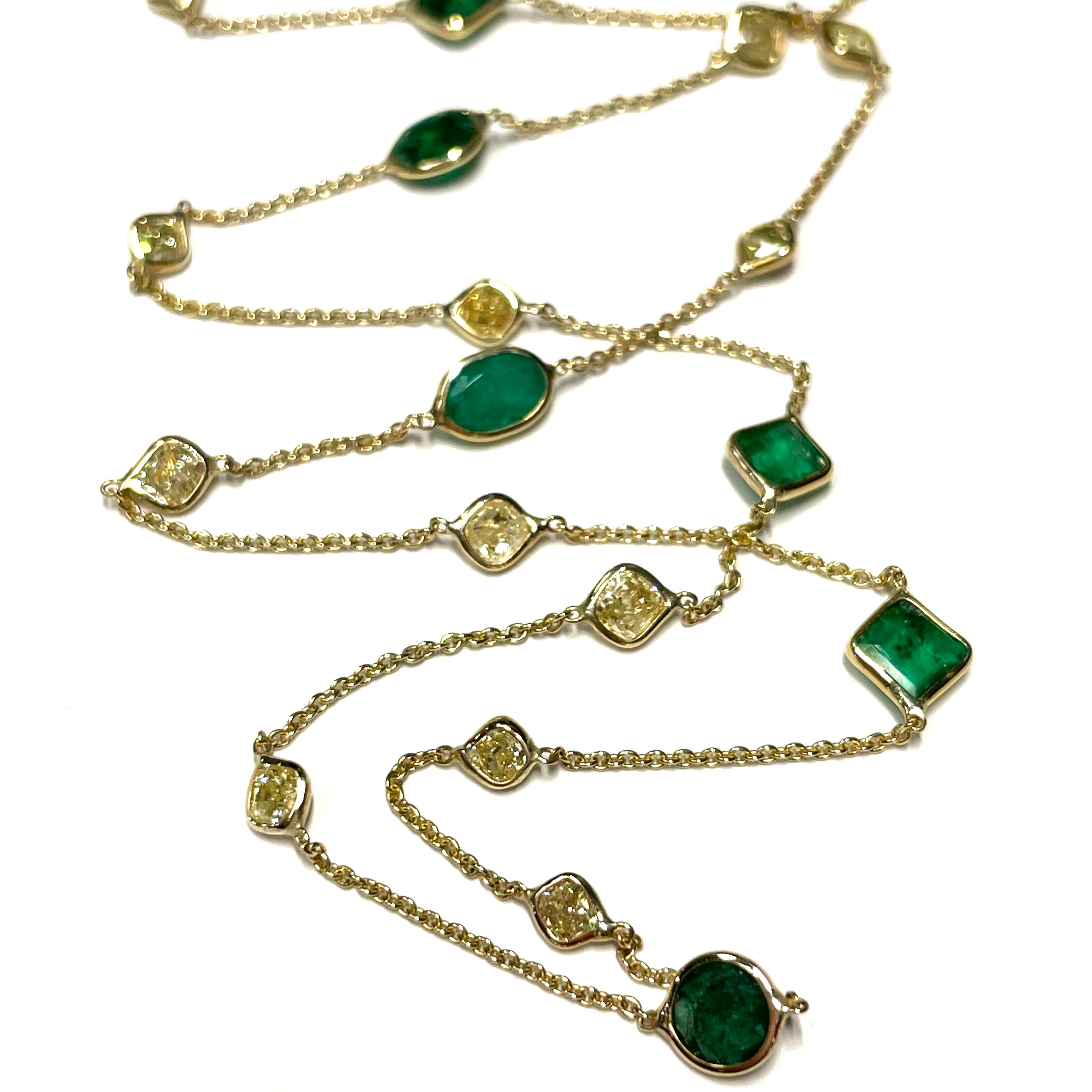 Emerald Diamond Necklace By The Yard in Solid 14k Yellow Gold