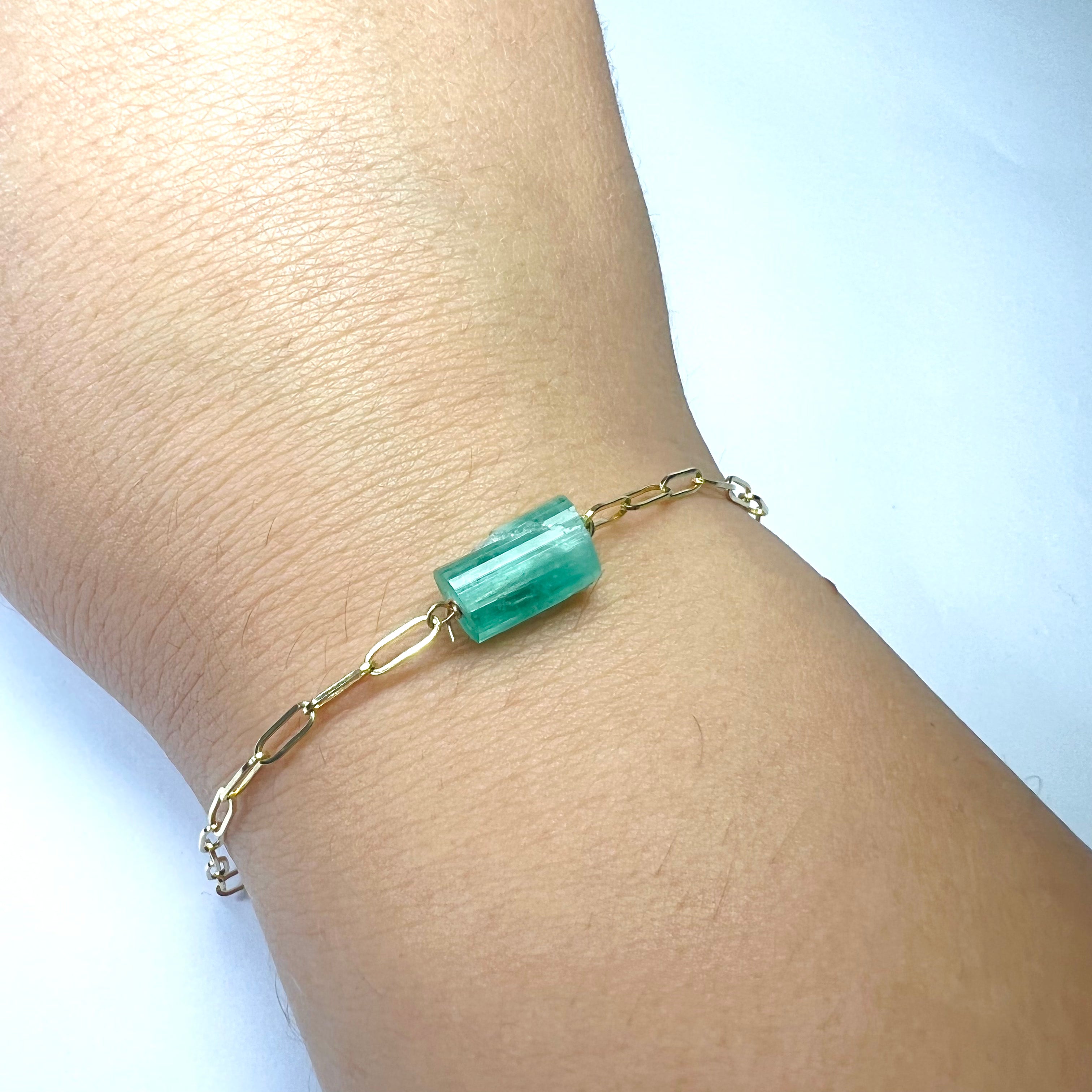 Rough Emerald Bracelet in Solid 14k Yellow Gold 6"