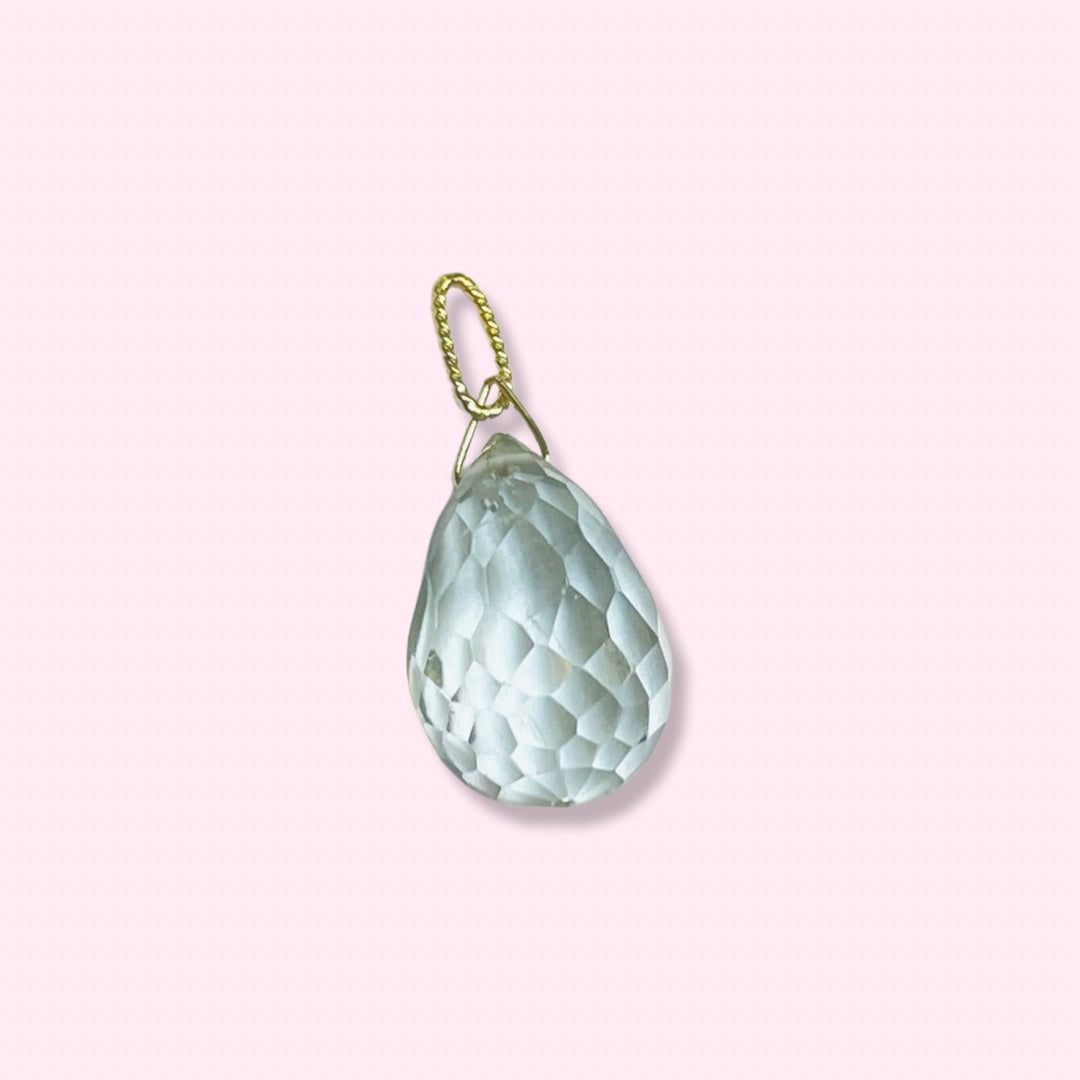 Green Amethyst Briolette Pendant with 14K Gold Rope Bail