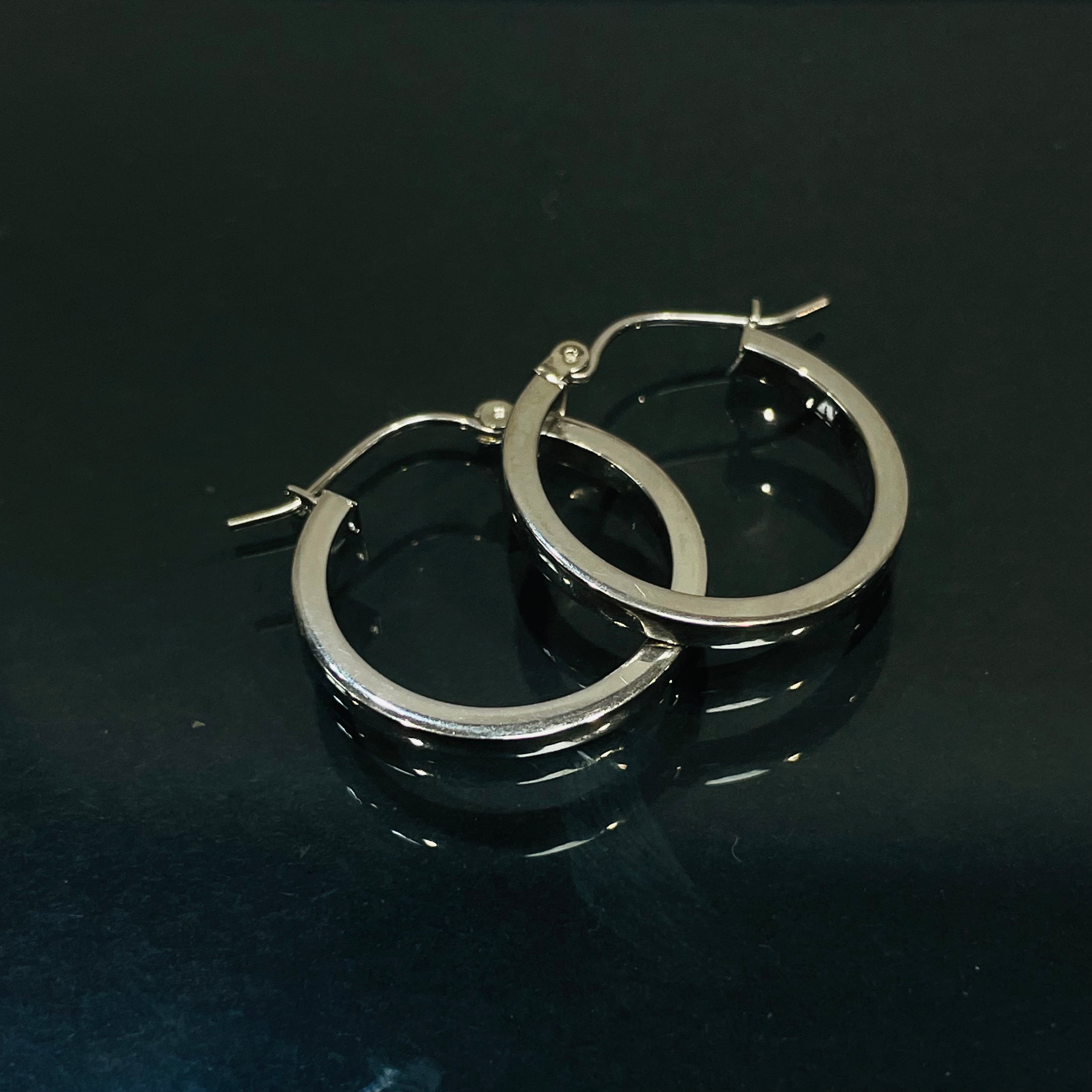 .80” 2mm 14K White Gold Sleek Squared Hoop Earrings