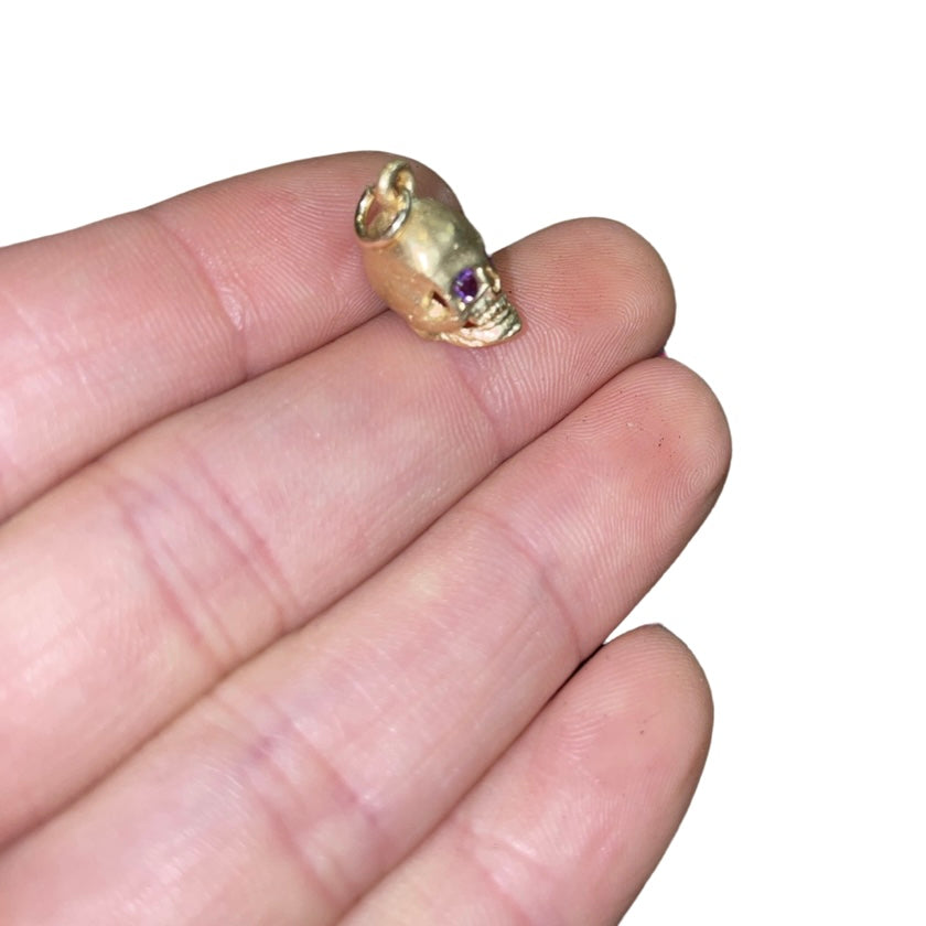 Solid 18K Small Amethyst Skull Charm