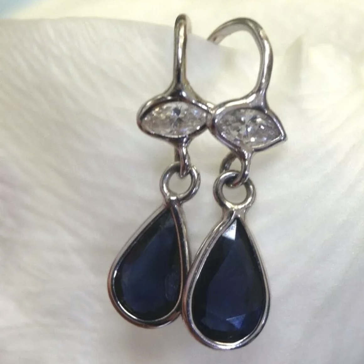 14K White Gold Sapphire and Diamond Drop Earrings