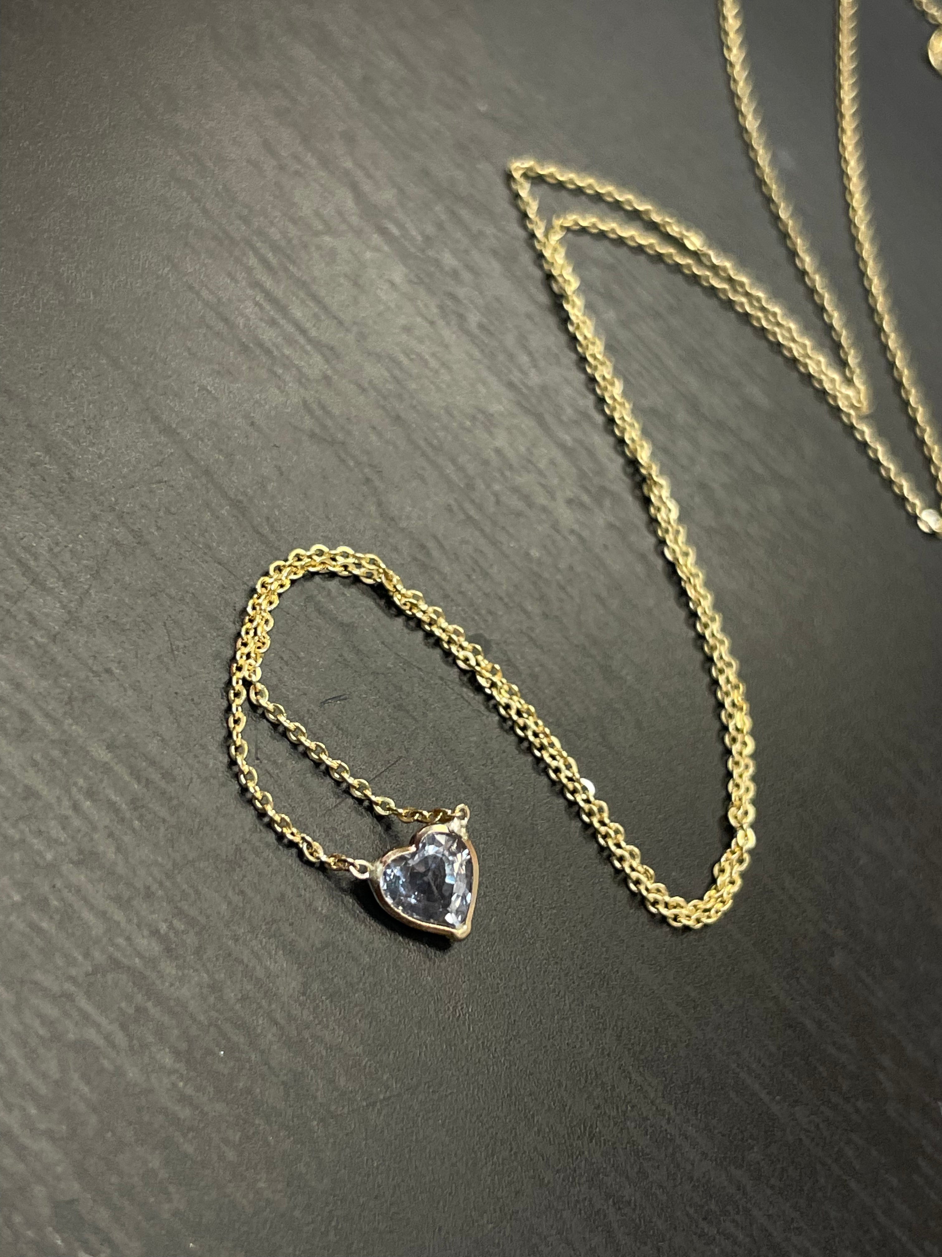 Natural  Greyish Blue Sapphire Heart 14K Yellow Gold Necklace 16-18"