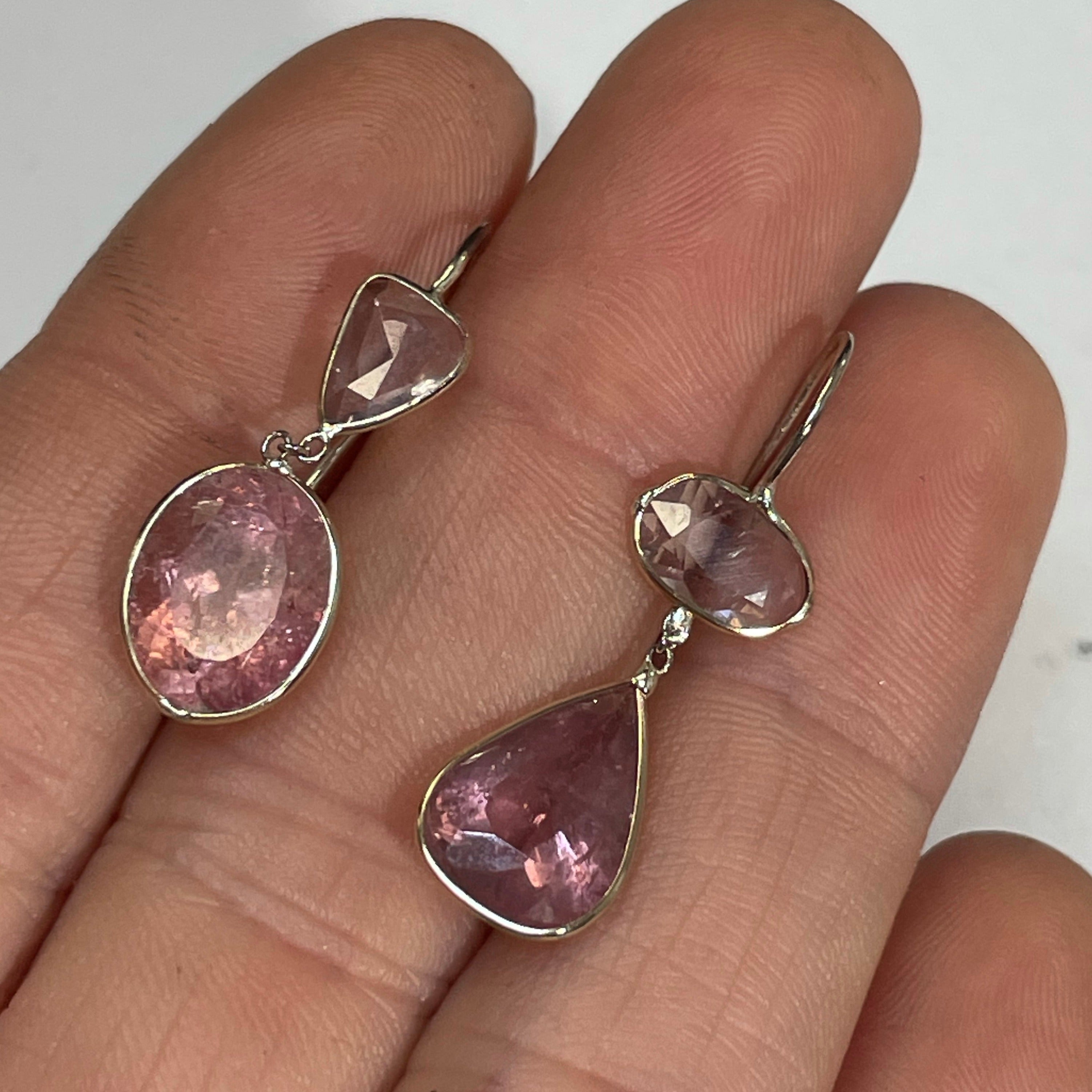 Fabulous Pink Tourmaline and White Sapphire Earrings 14K White Gold