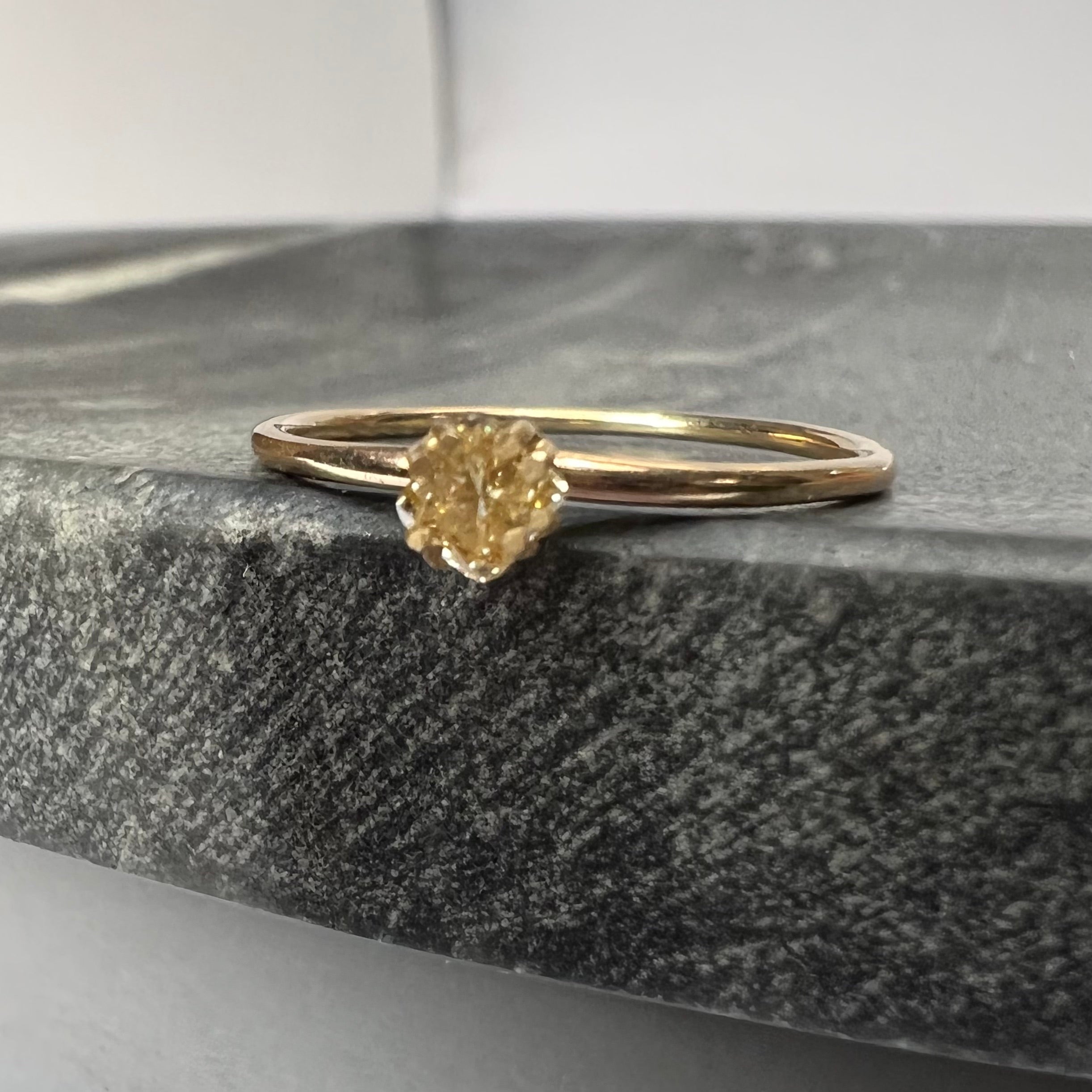 Solid 14k Yellow Gold Prong Set Cushion Cut Yellow Diamond Dainty Ring Size 7