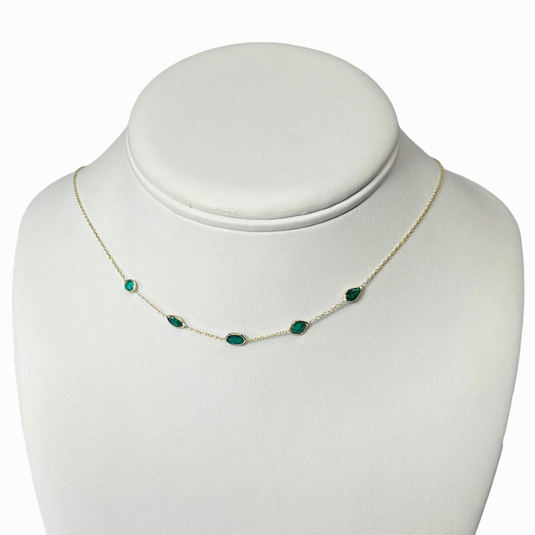 Assorted Emeralds 16" 14k Yellow Gold Stationed Necklace