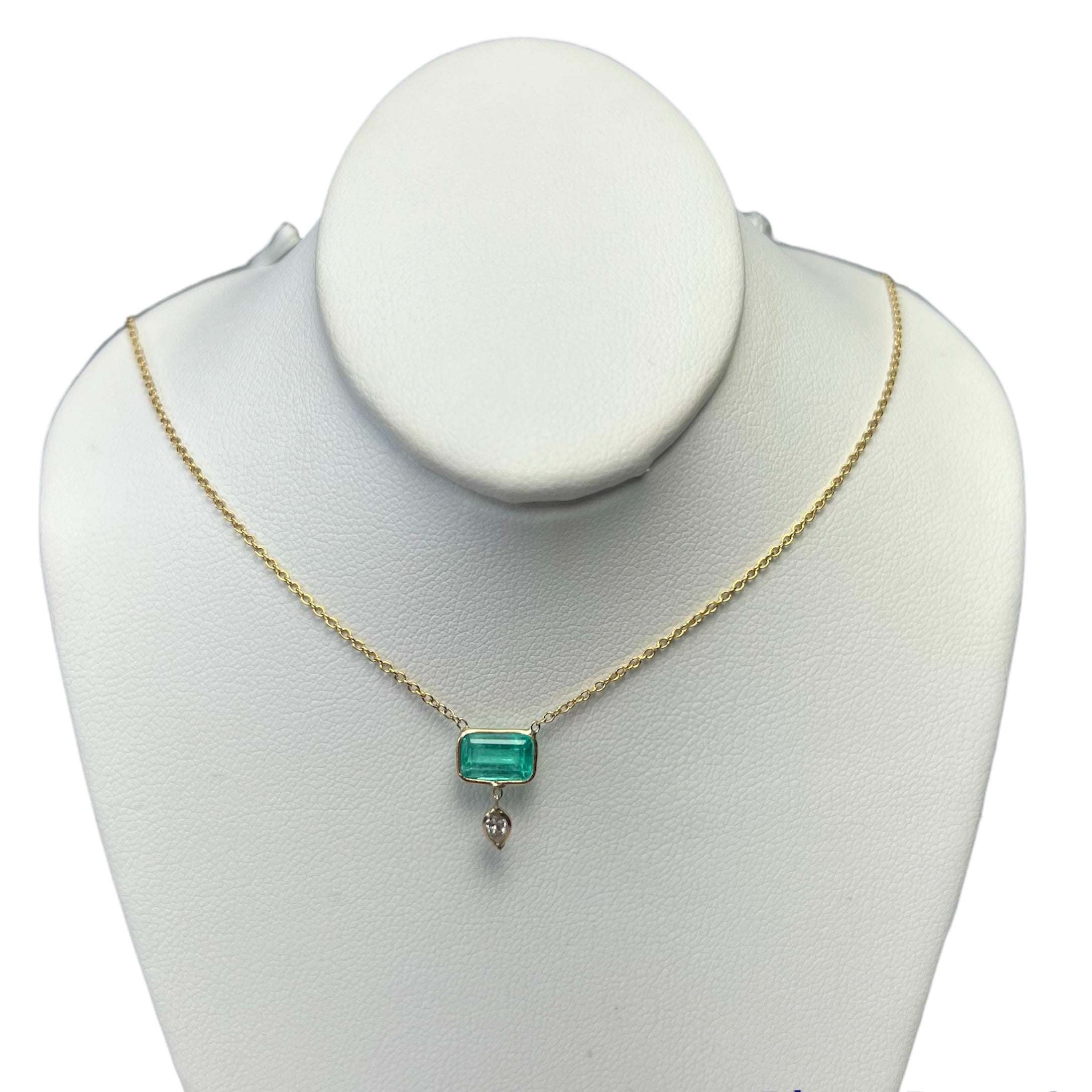 Emerald and Diamond 16" 14K Yellow Gold Cable Chain Necklace