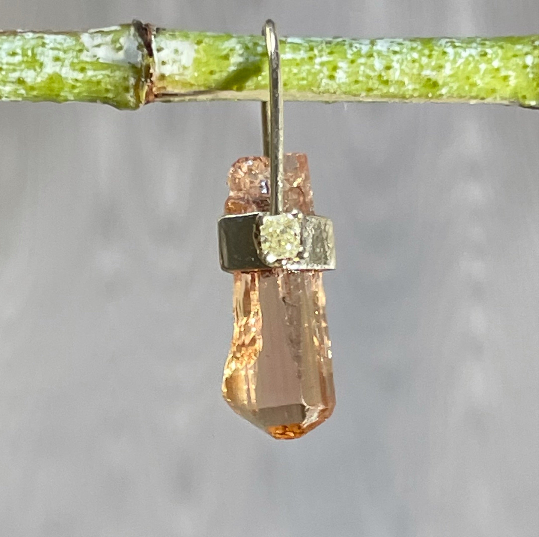 Imperial Topaz Crystal and Diamond 14K Yellow Gold Amulet