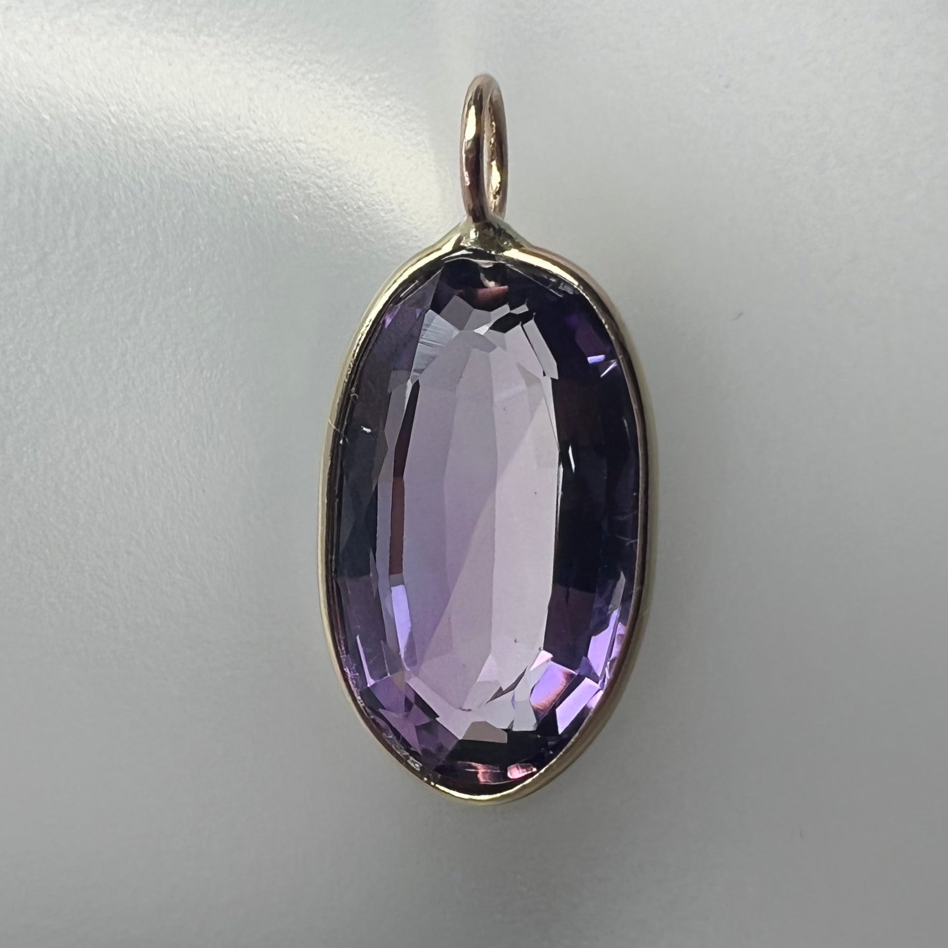 5.2CT Natural Long Oval Amethyst 14K Yellow Gold Pendant Charm 20x9mm