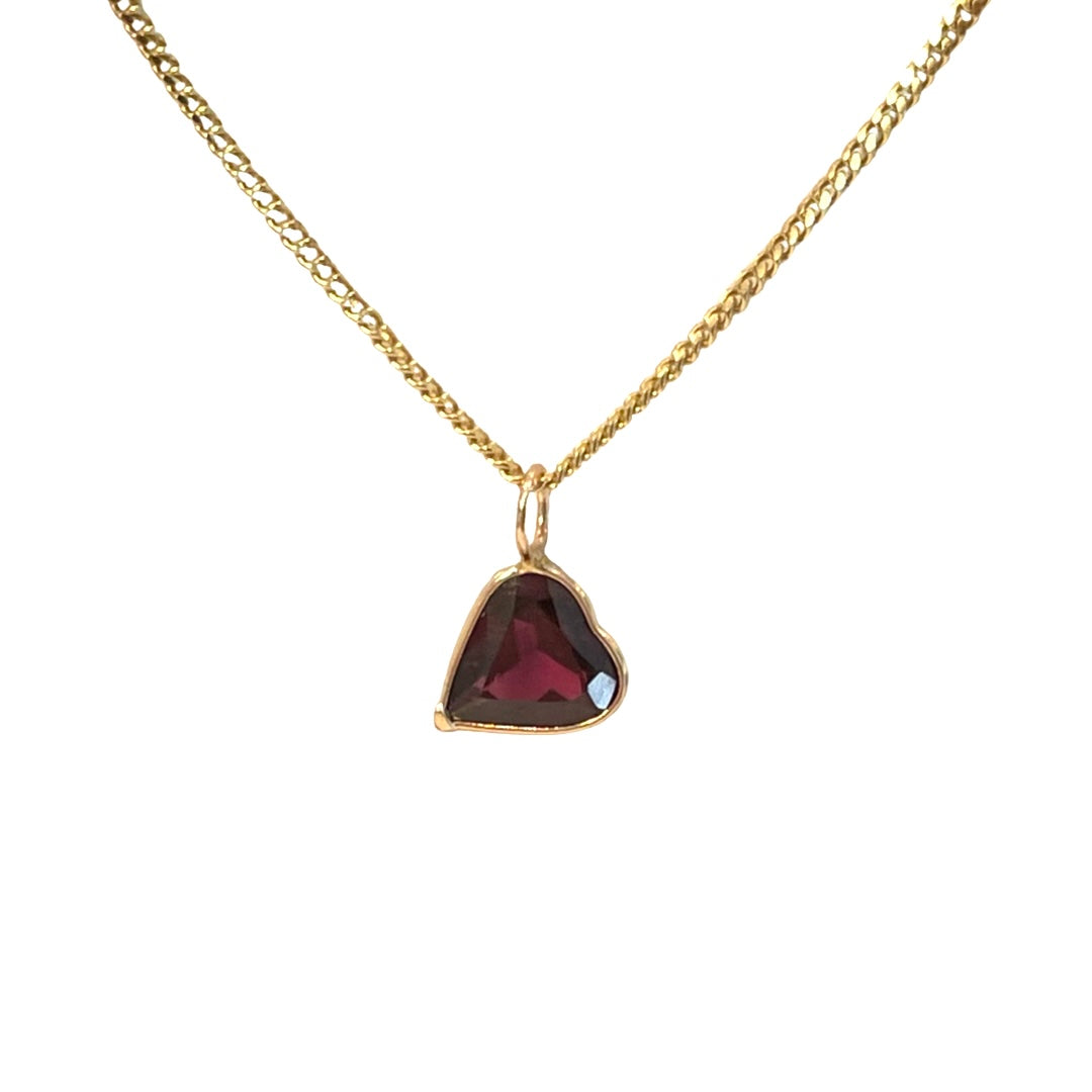 Natural Red Garnet Heart 14K Yellow Gold Pendant Charm 12x9mm