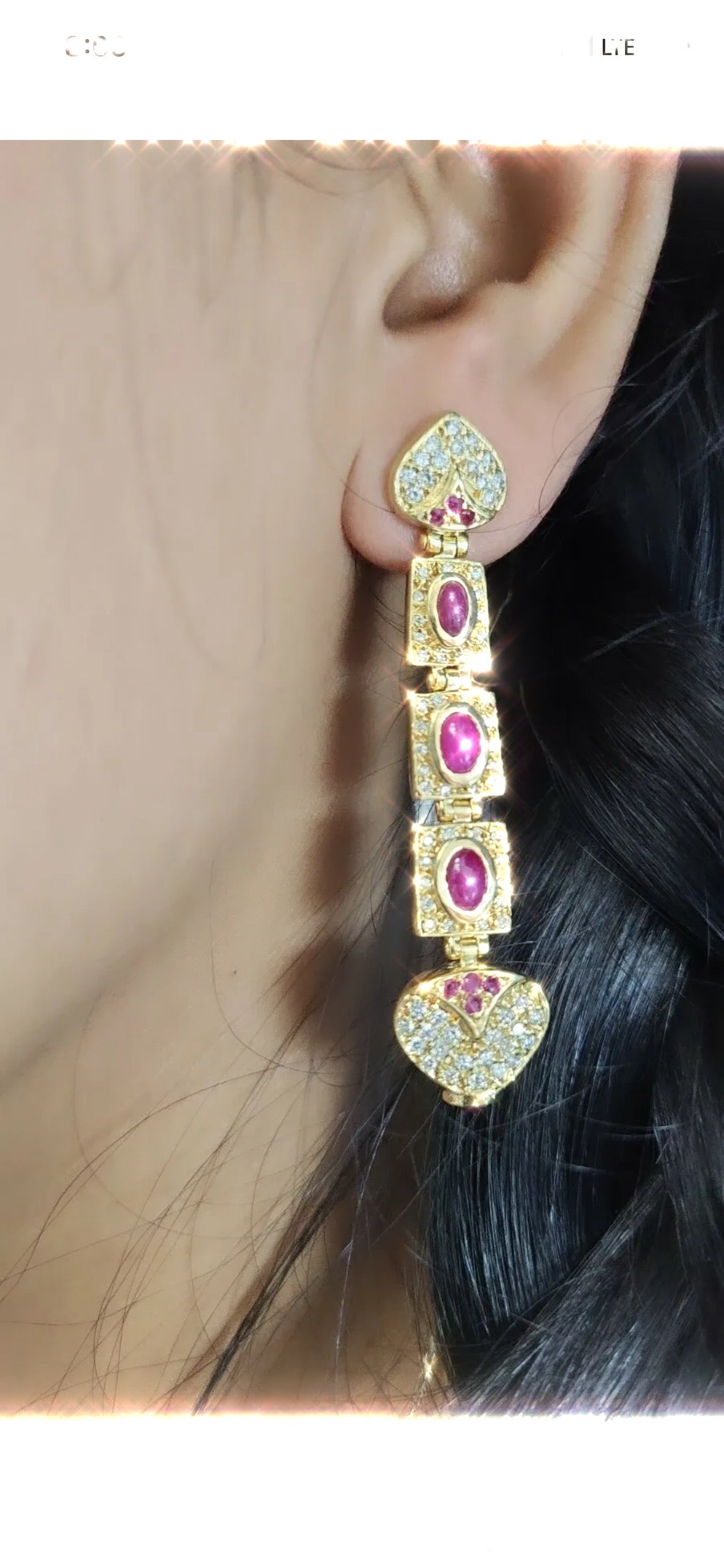 18K Yellow Gold Ruby and Diamond Drop Earrings
