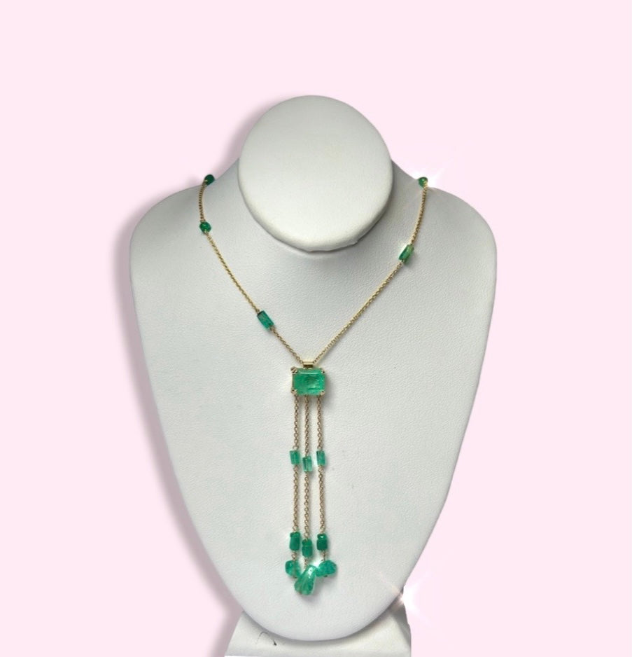 Rough Emerald Lariat 18.5" 14K Yellow Gold Necklace