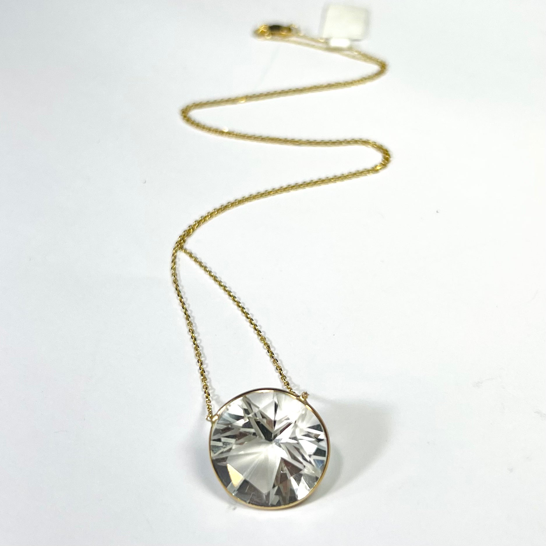 Large Star Quartz 20" 14K Yellow Gold Necklace.