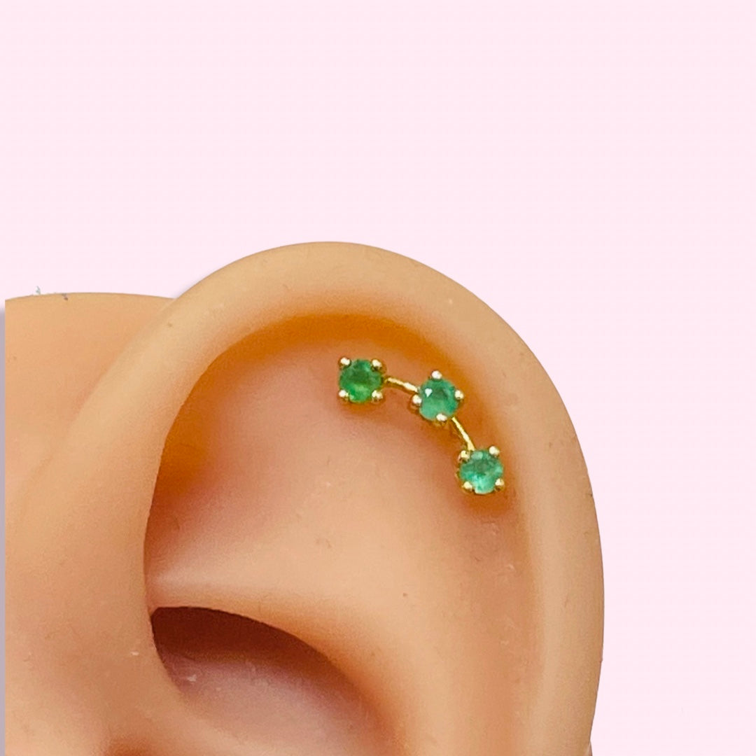 18K Yellow Gold Natural Emerald Crawler Earrings