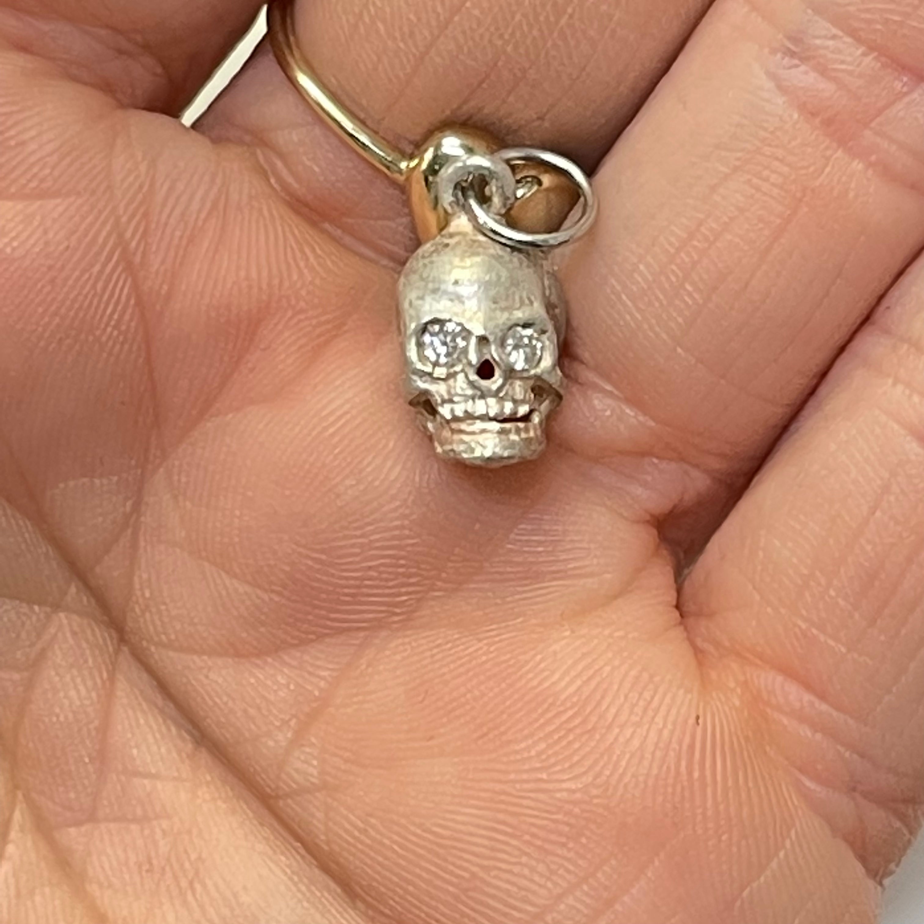 Sterling Silver Skull with Diamond Eyes Charm