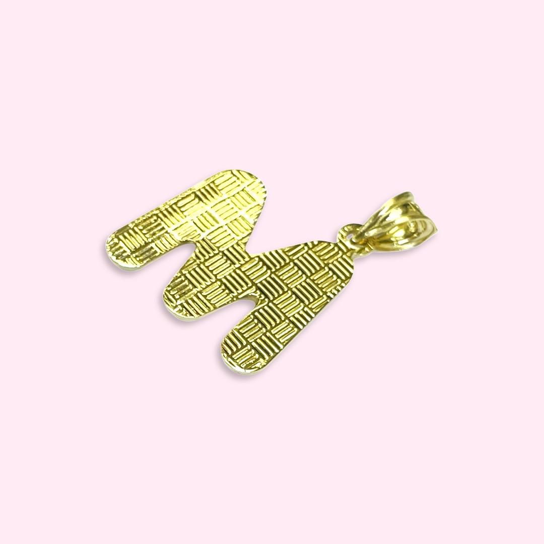 Initial M Puffy Balloon Letter 10K Yellow Gold Pendant