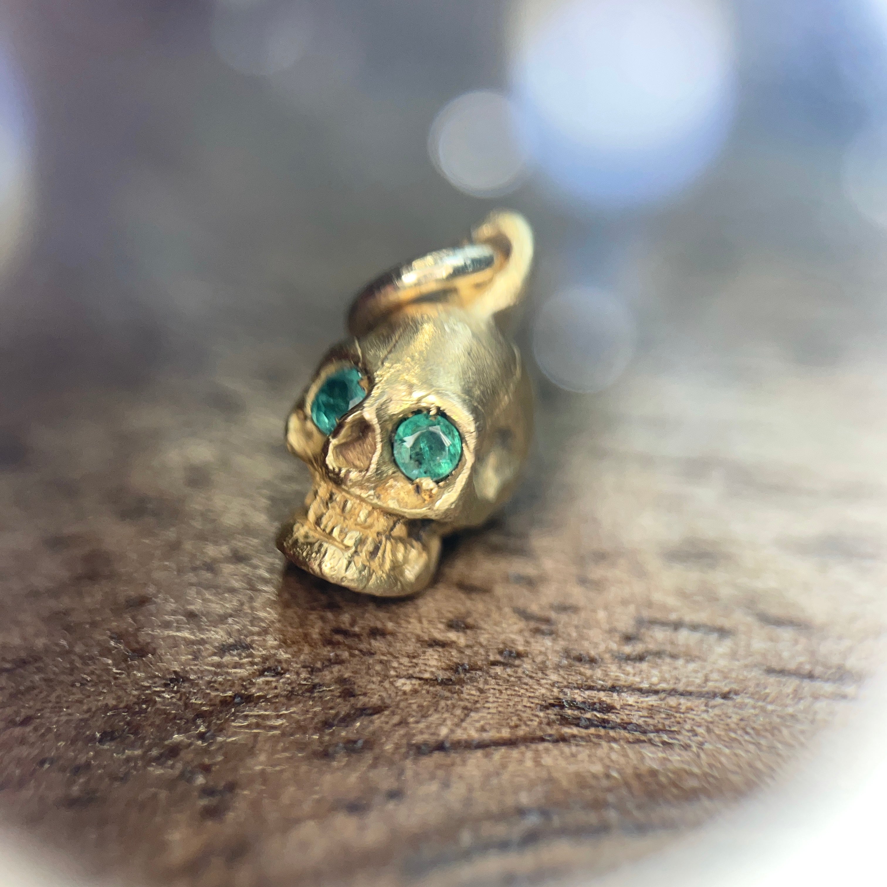 Solid 18K Small Emerald Skull Charm