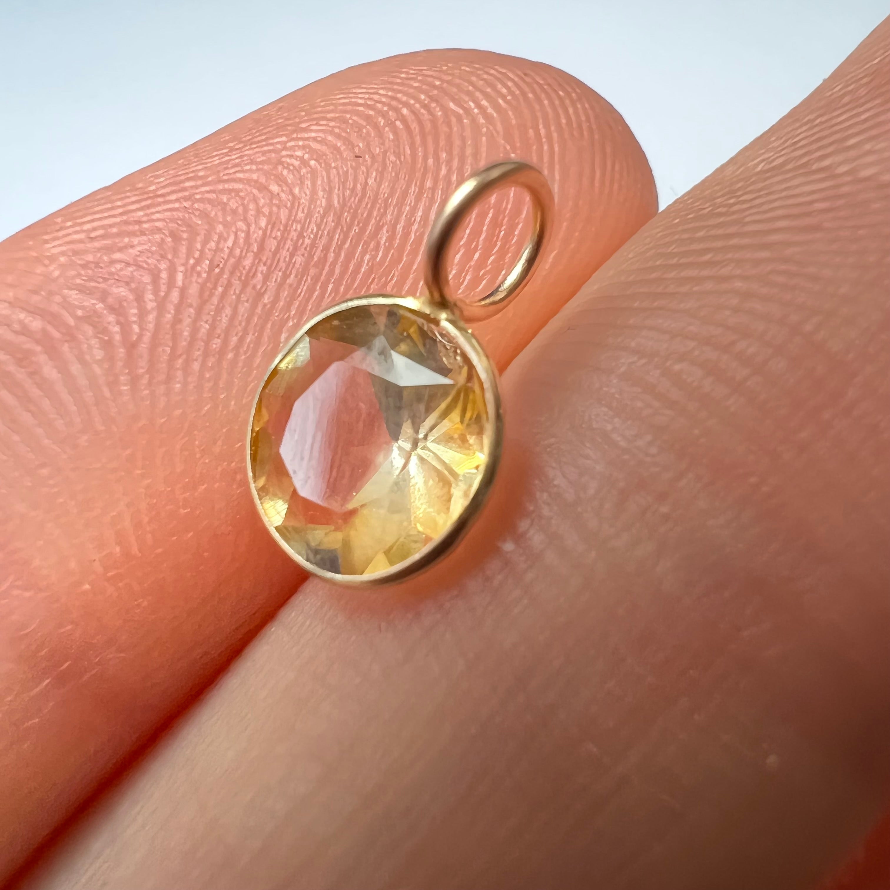 Natural Round Citrine 14K Yellow Gold Pendant Charm 12x7mm