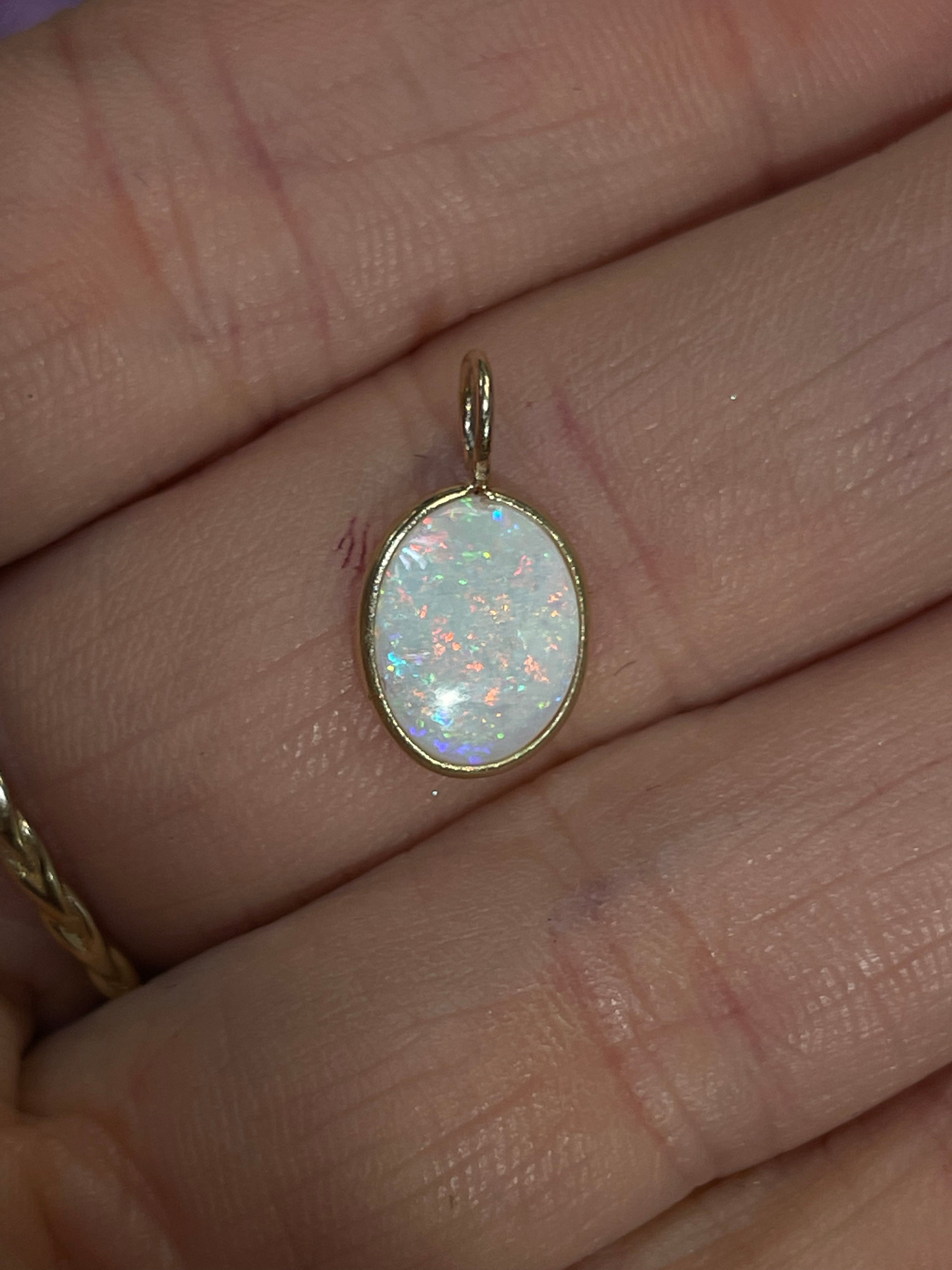 1CT Australian Opal 14K Yellow Gold Pendant Charm