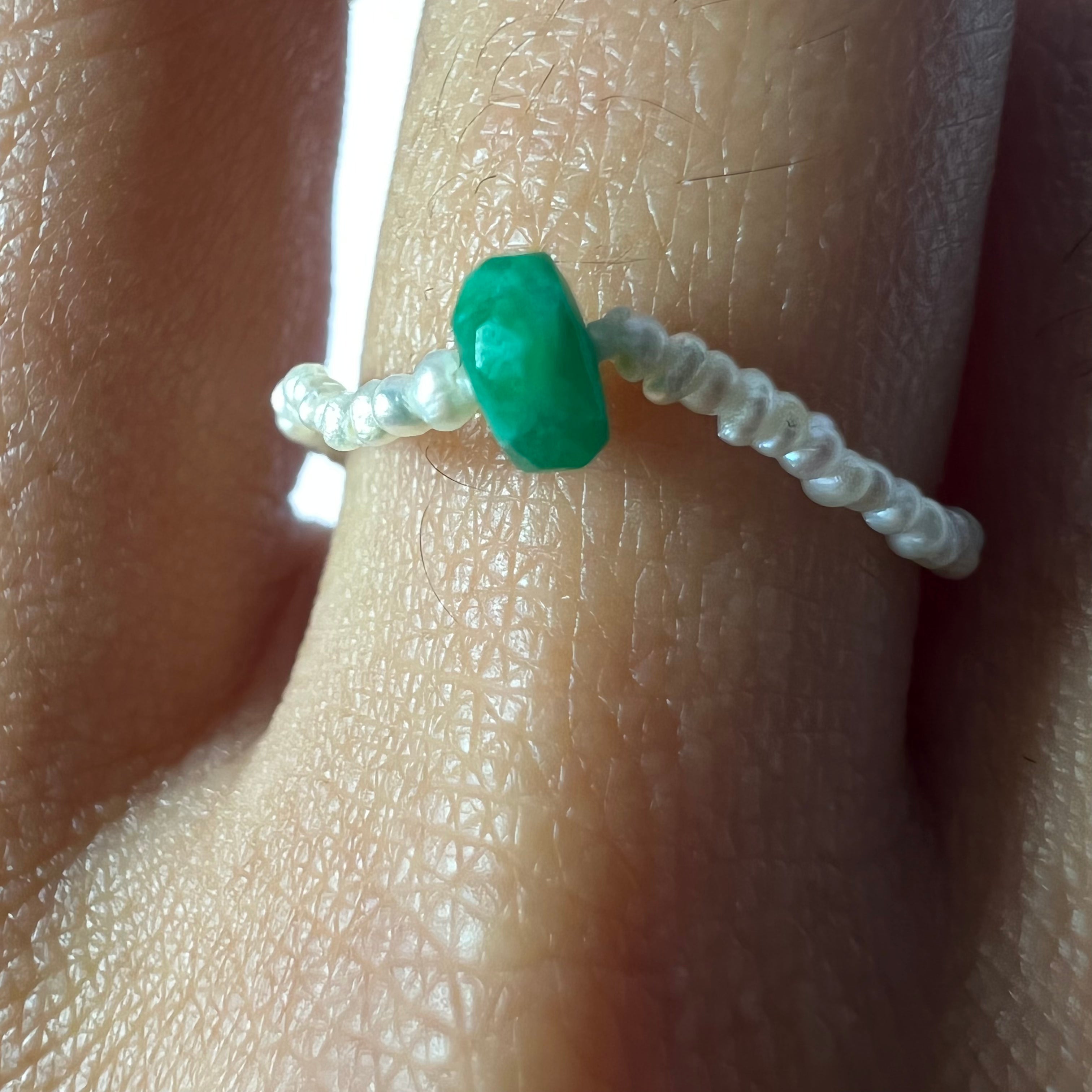 Natural Seed Pearl Eternity Rough Emerald Ring Size 7.25