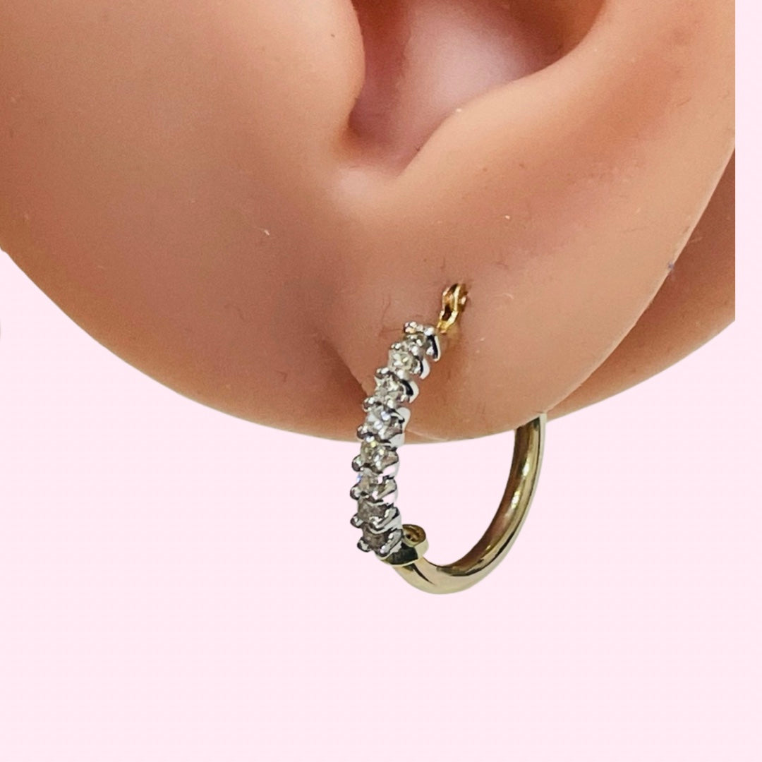 .16CTW Natural Diamond 10K Yellow Hoop Earrings .75”