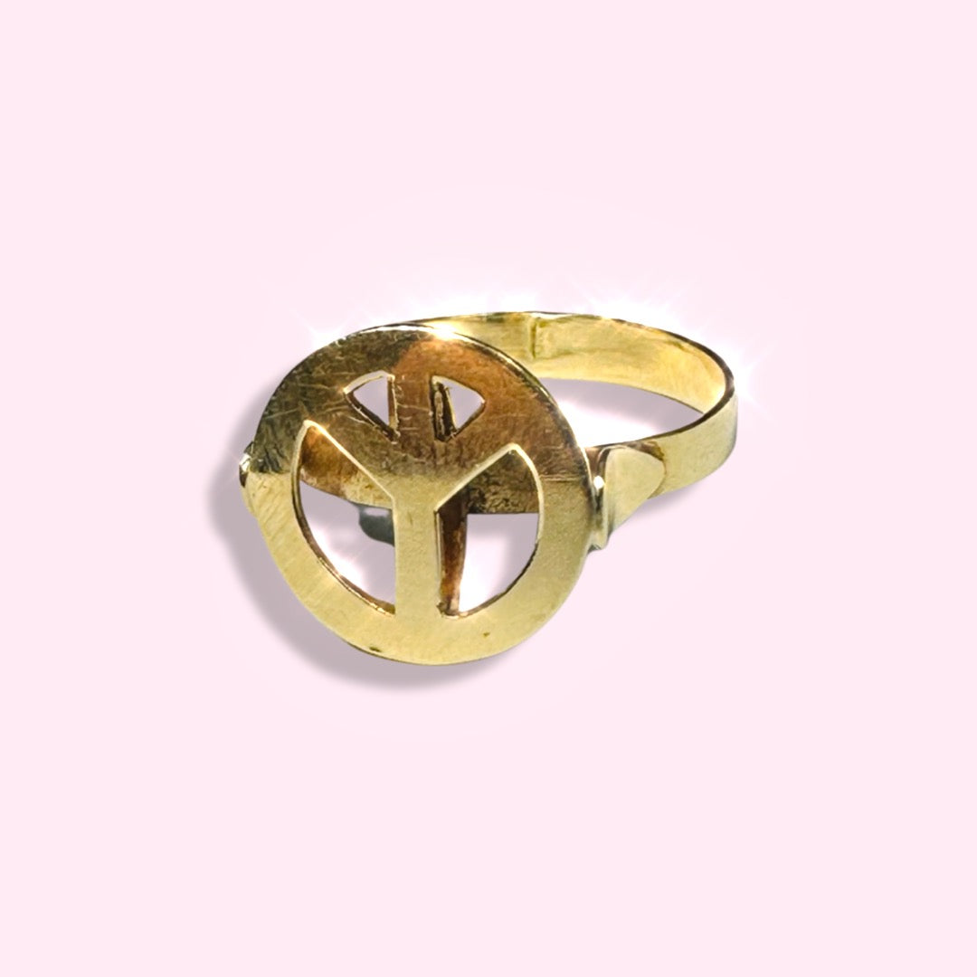 Solid 14K Yellow Gold Peace Symbol Ring Size 7