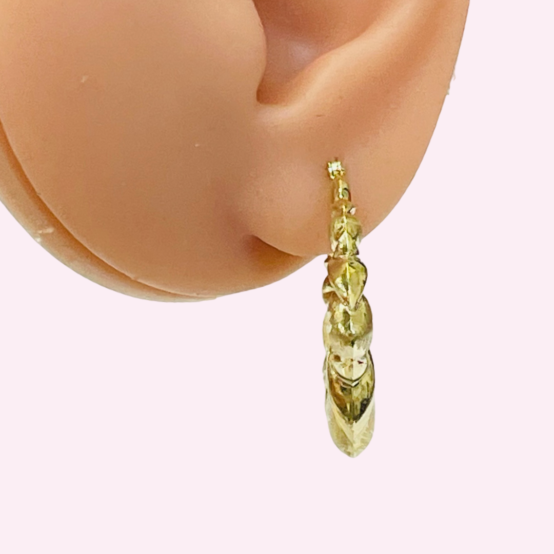 1.25” 10K Yellow Gold Puffy Heart and X Hoops