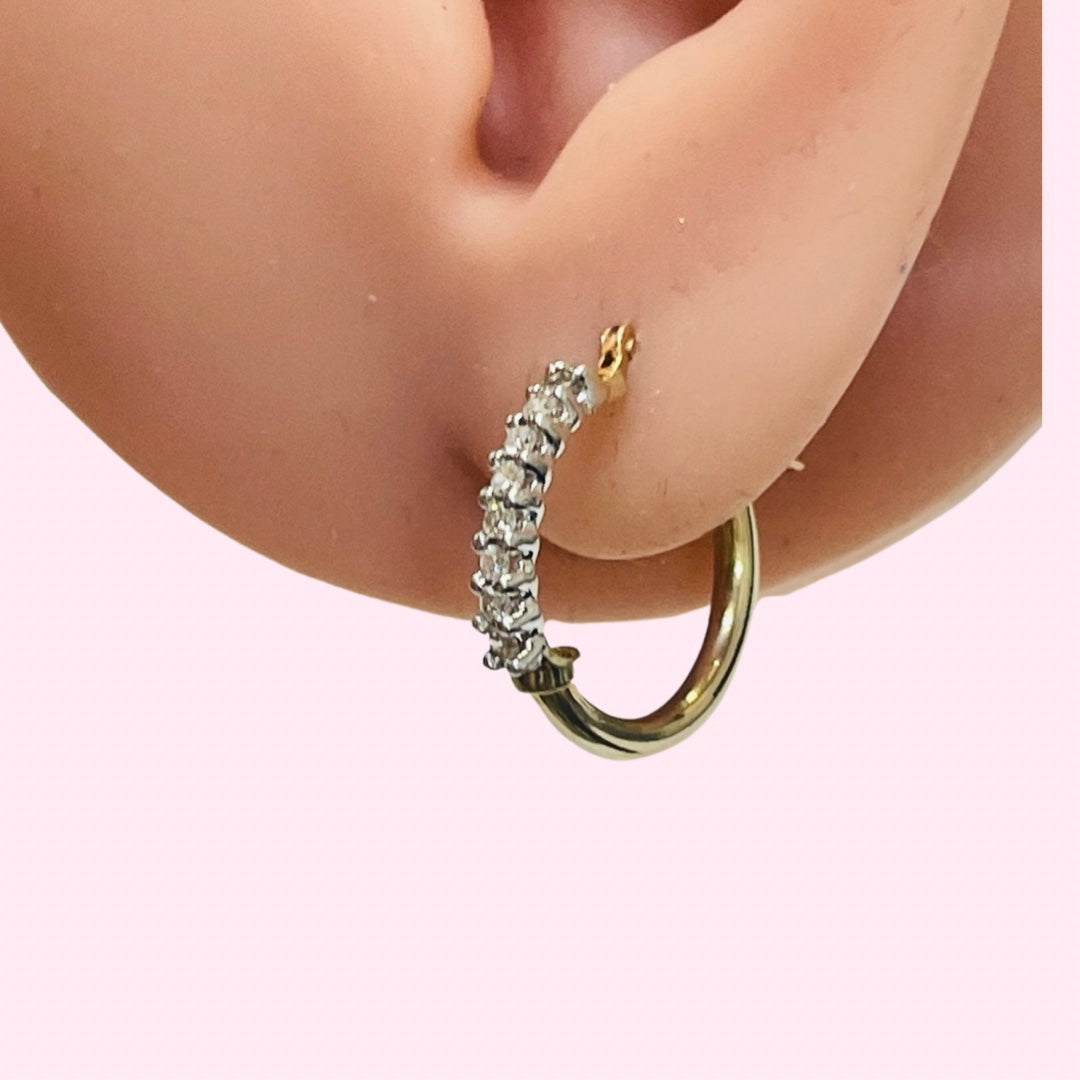 .16CTW Natural Diamond 10K Yellow Hoop Earrings .75”