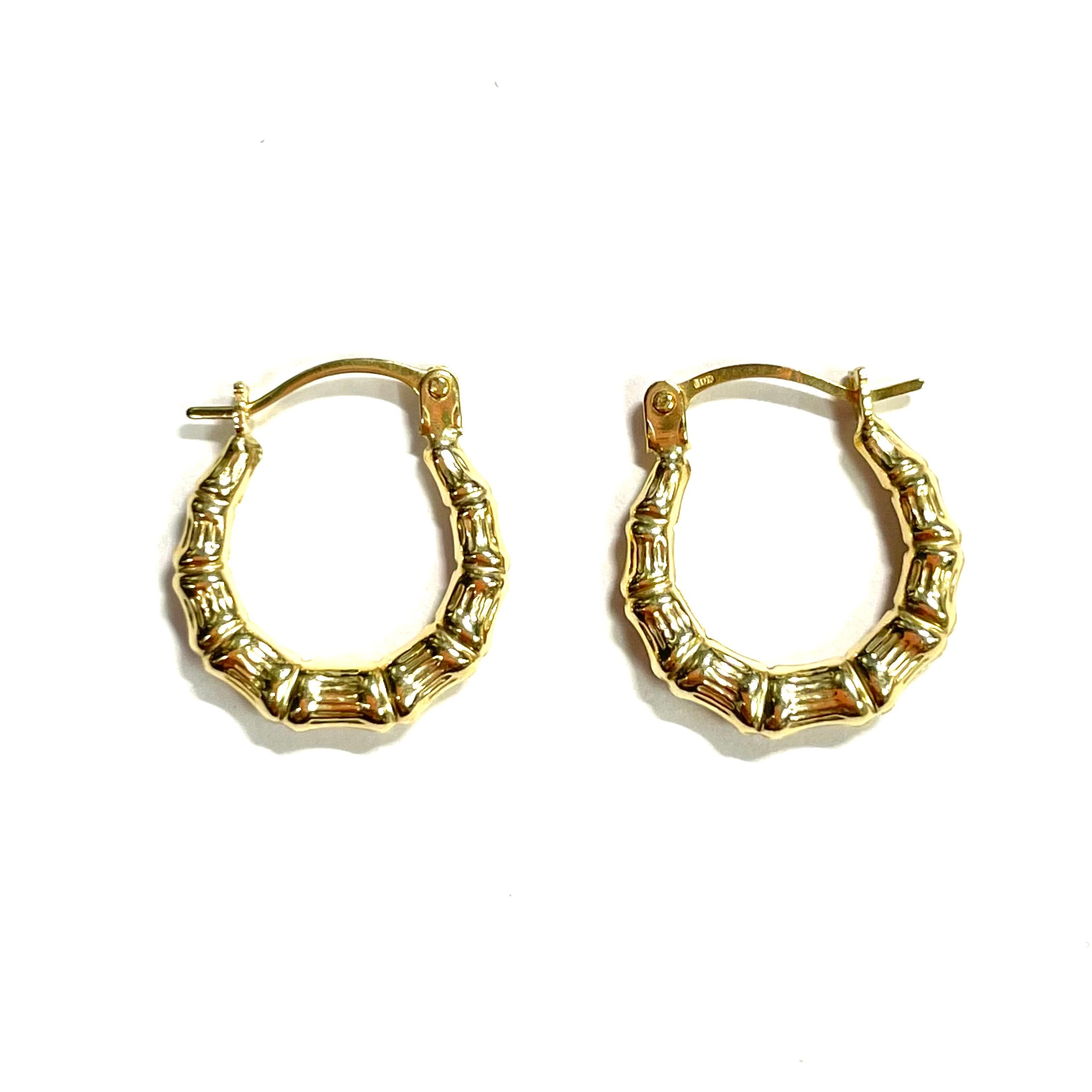 Solid 10K Yellow Gold Bamboo Style Hoops