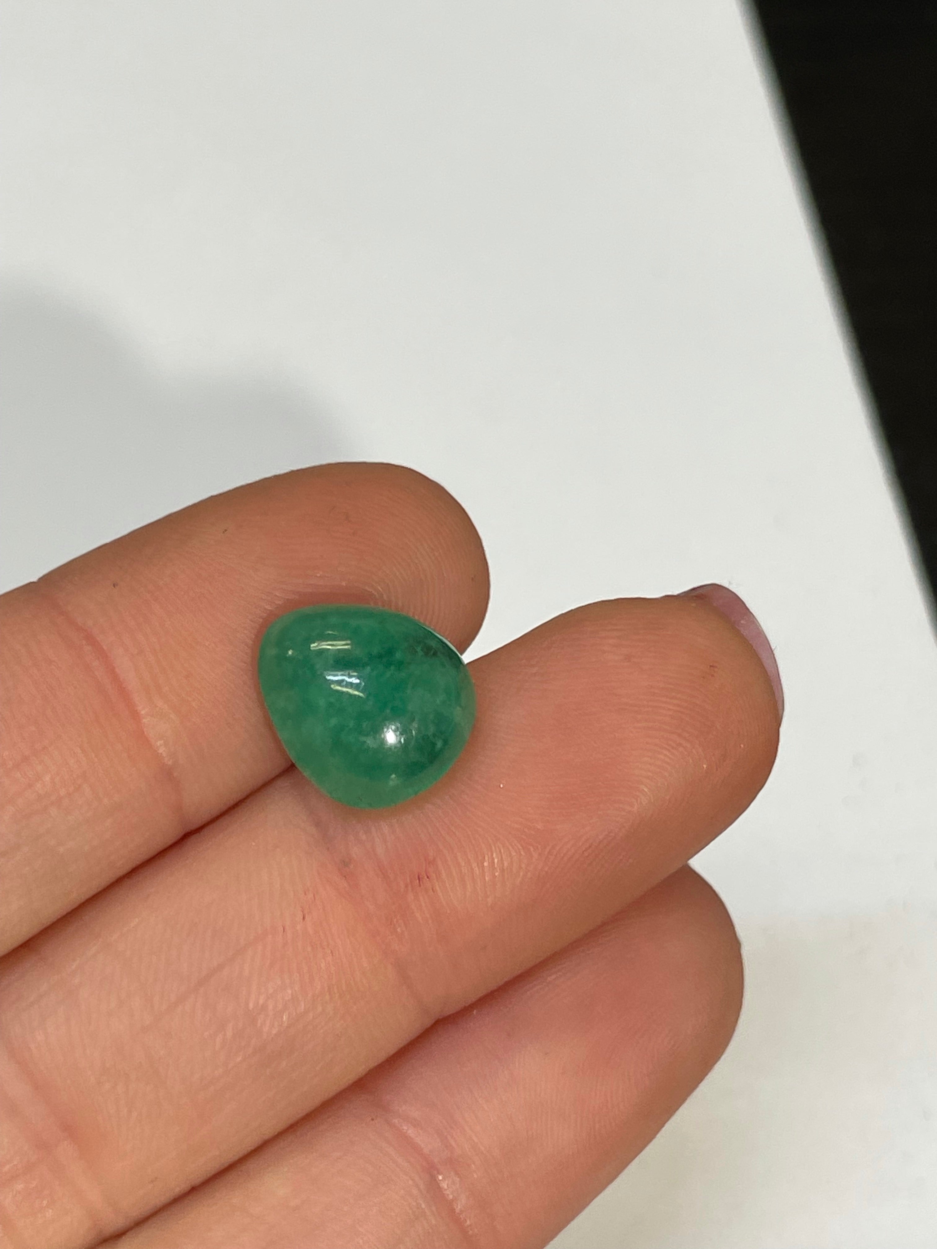 4.22CT Natural Emerald Loose Pear Cabochon 11x10mm