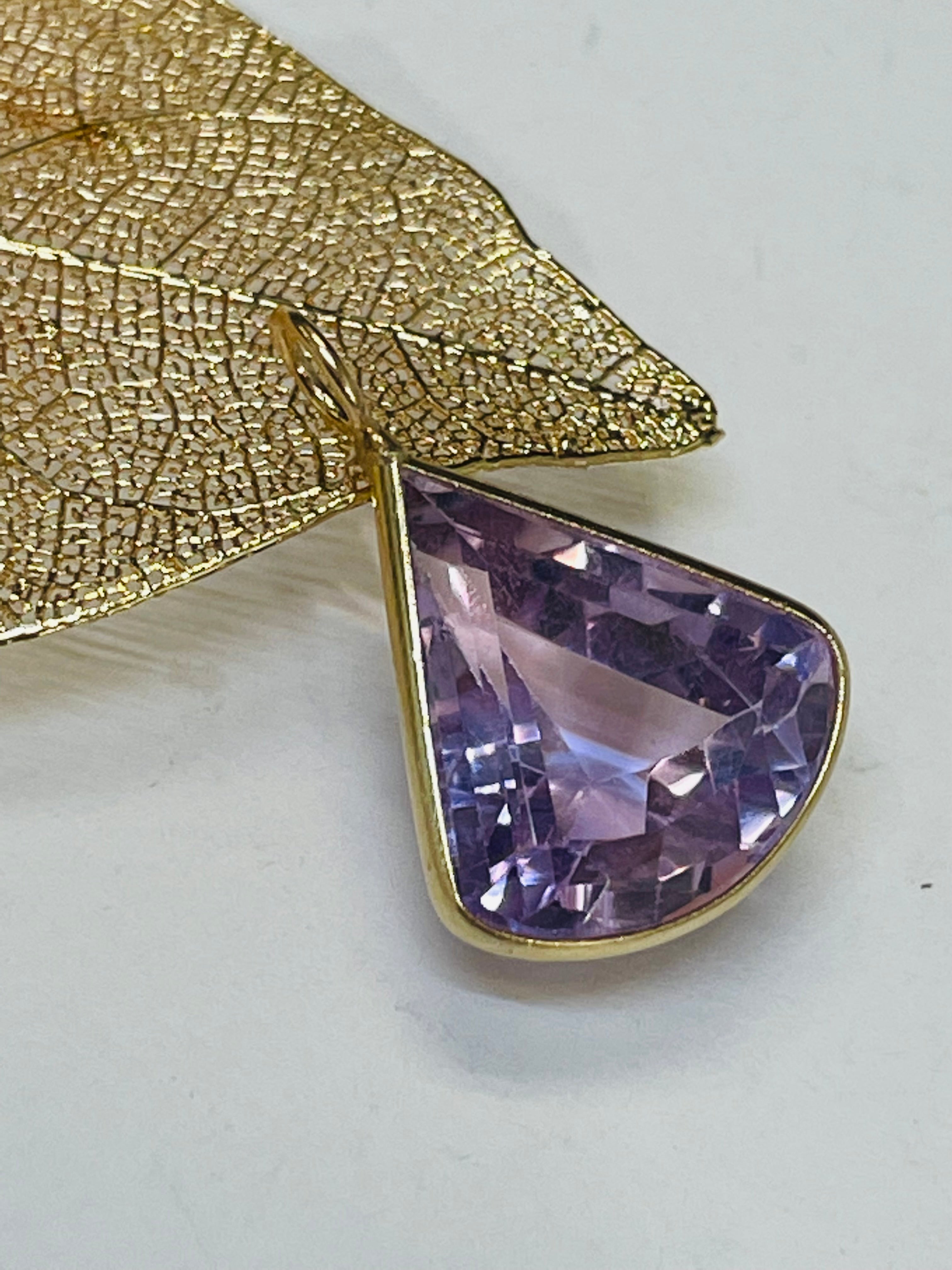 6.3CT Natural Purple Amethyst Gem Charm in Solid 14K Yellow Gold 20x18mm